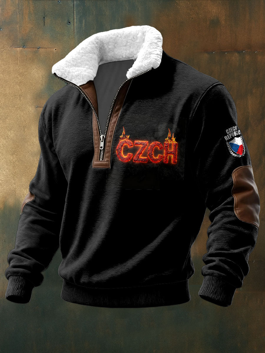 Men standcollar sweatshirt with flame design czch czech design