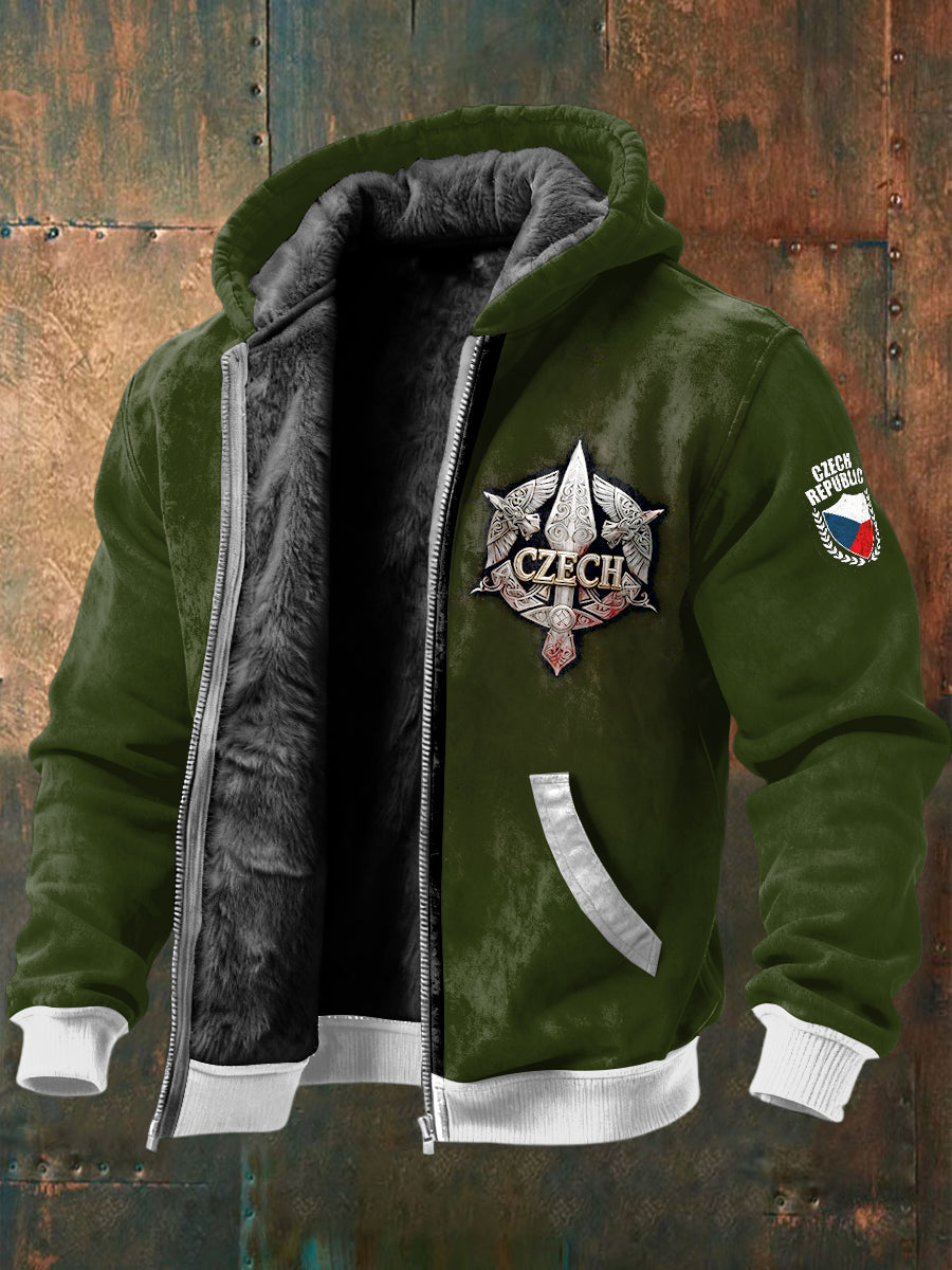Pánská zelená czech fleecelined with hooded jacket