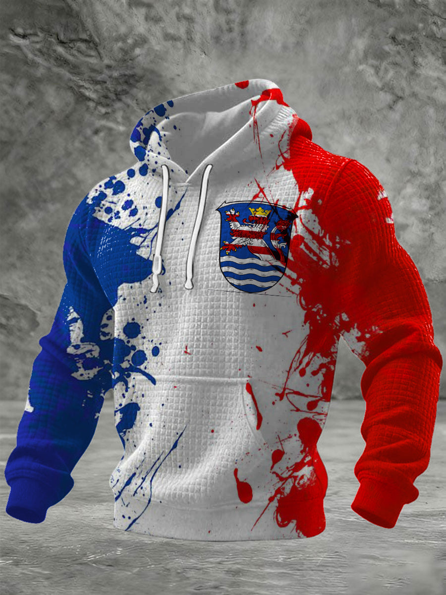 Men splatter croatian coat of arms print goffle knitted hoodie