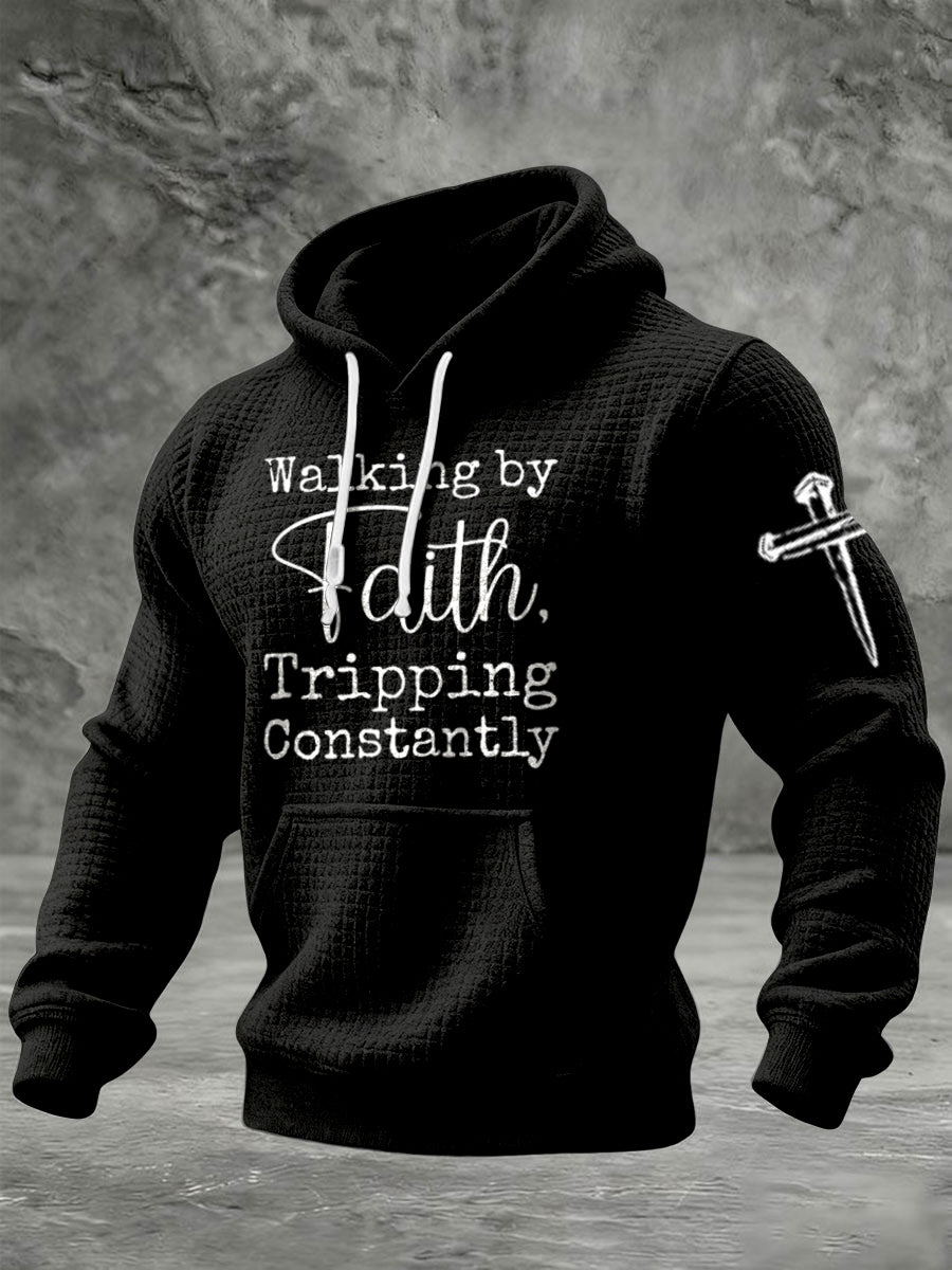 Retro walking by faith tripping constantly casual hoodie