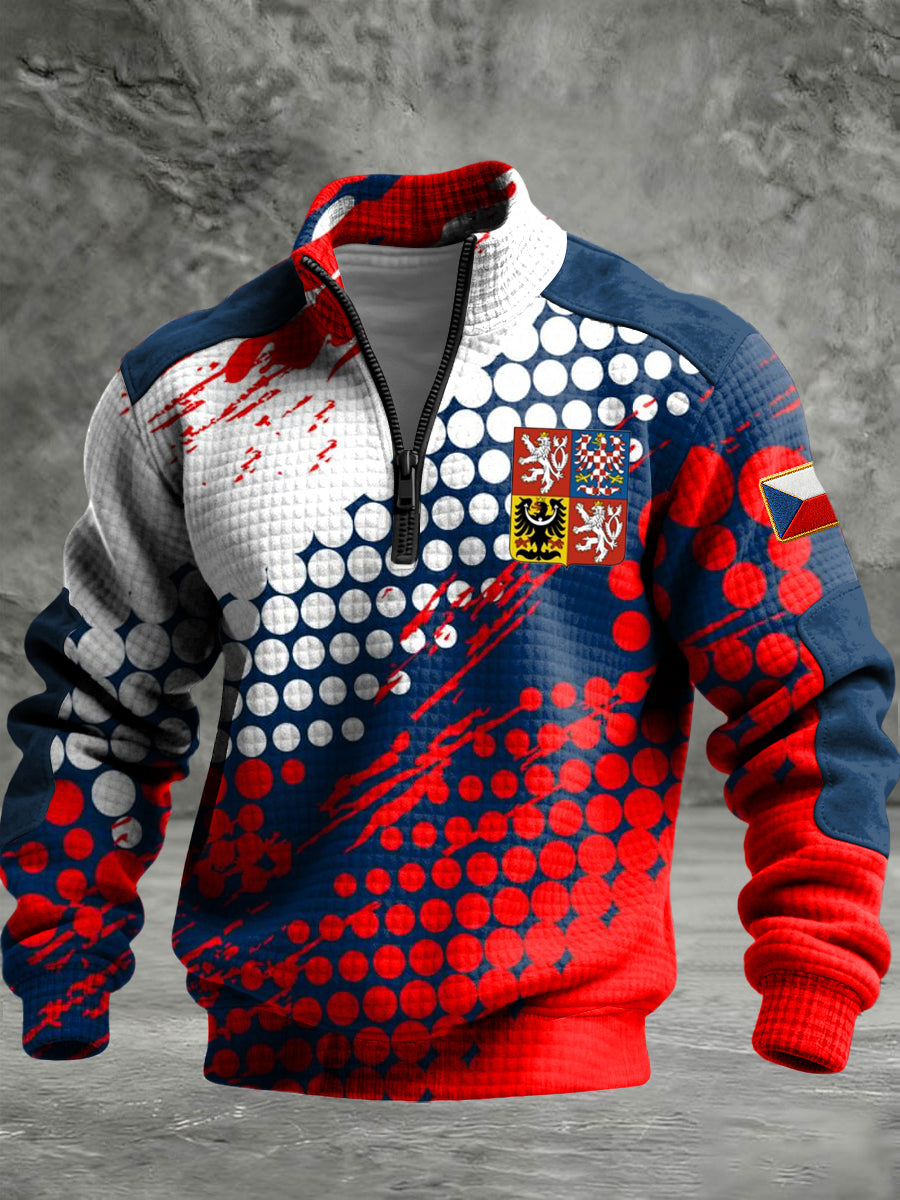 Retro česká vlajka geometrické abstraktní zips pulóver