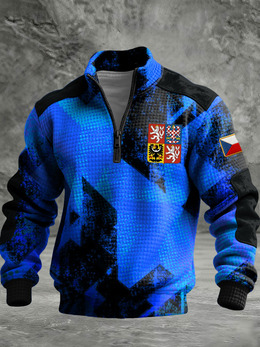 Retro abstraktní geometrické česká vlajka zips pulóver