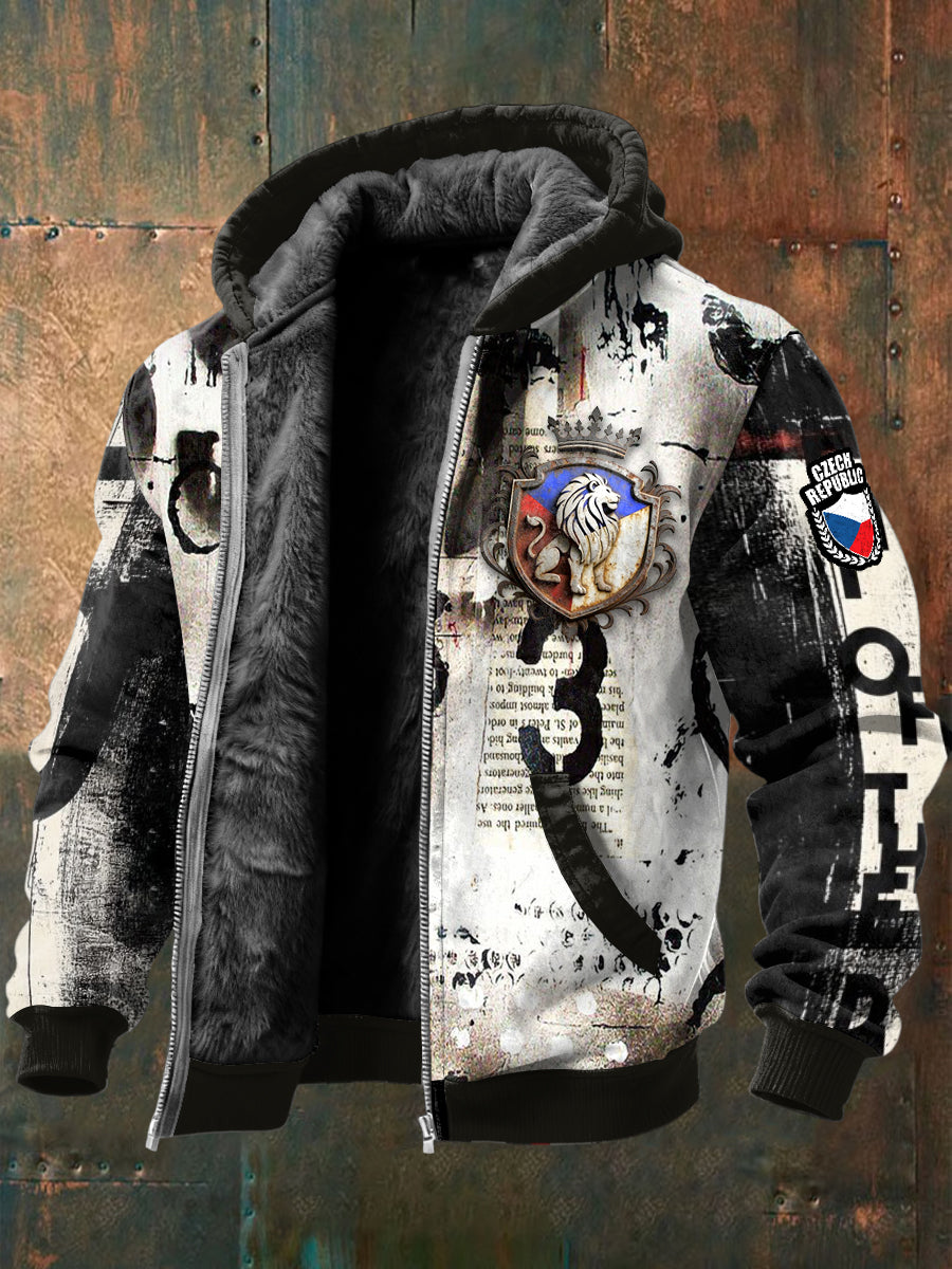 Pánské czech lion motorcyclestyle patchwork fleecelined jacket