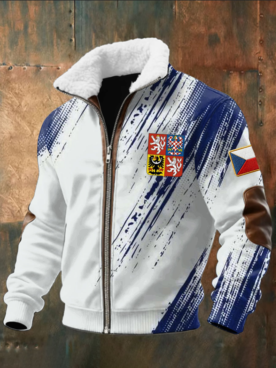 Retro abstraktní pruh czech emblem zips jacket