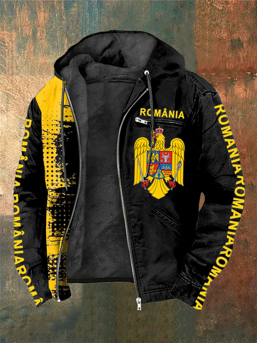 Pánské rumunsko tištěné s dlouhými rukávy s kapucnou bundou