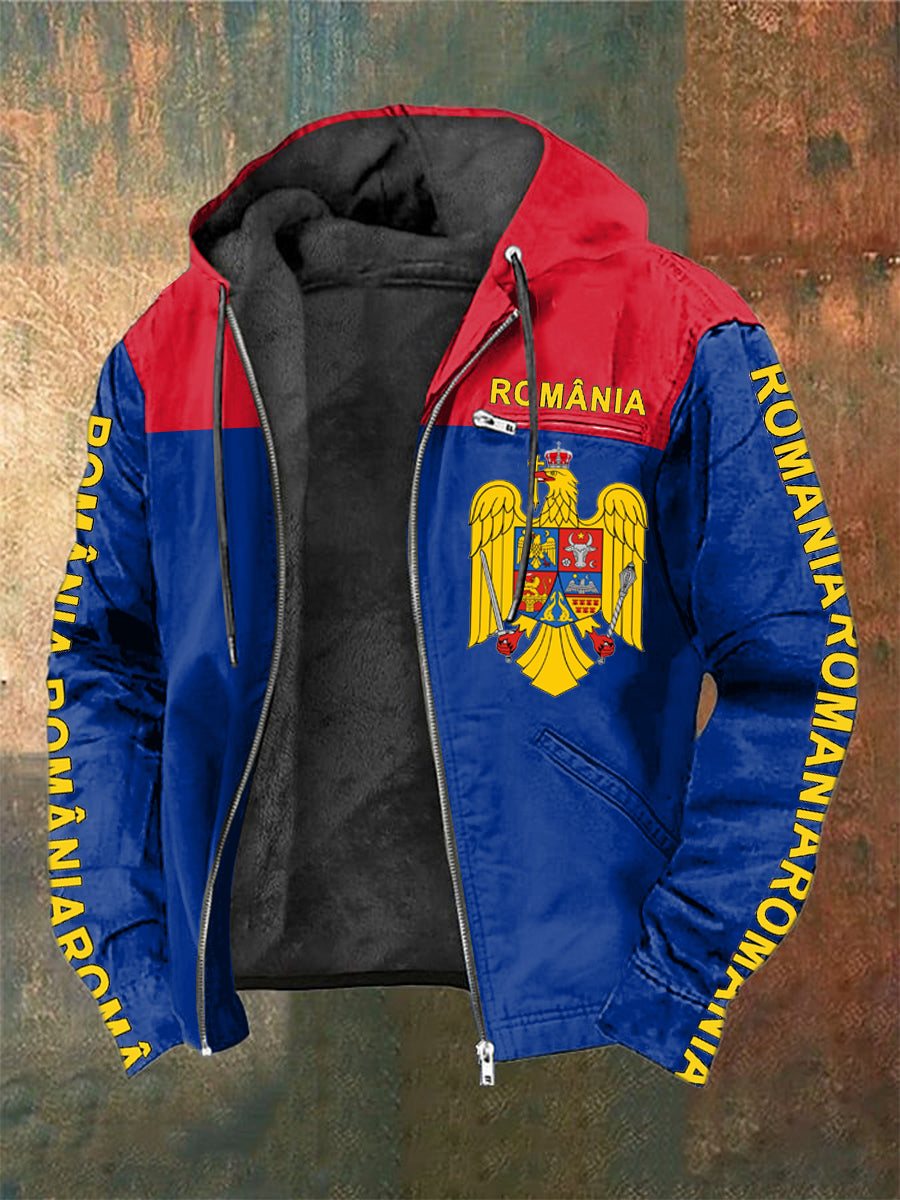 Pánské rumunsko tištěné s dlouhými rukávy s kapucnou bundou