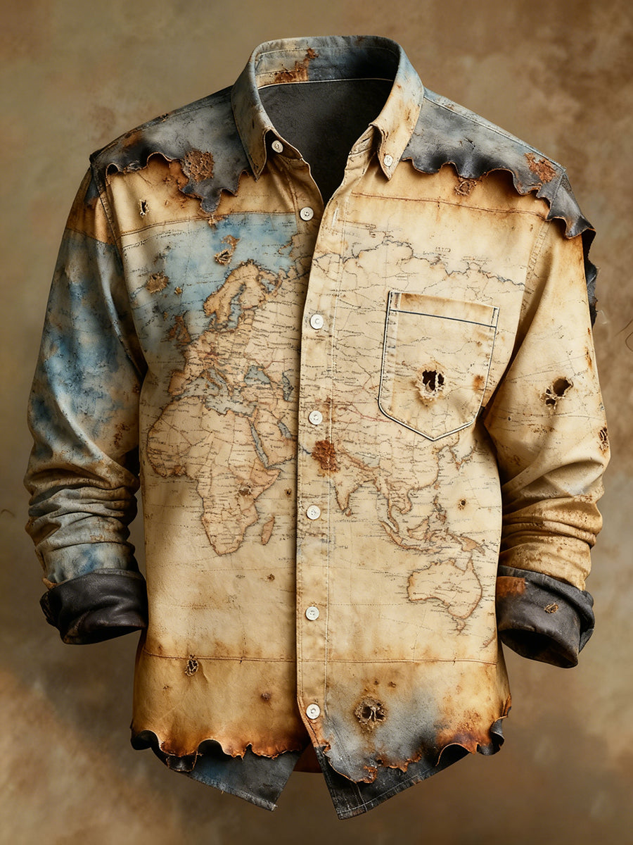 Pánské retro abstraktní art print casual business style pohodlné tričko s dlouhým rukávem