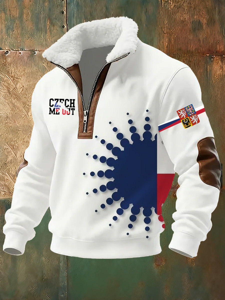 Pánské české vlajky tisk standup golier pohodlná mikina