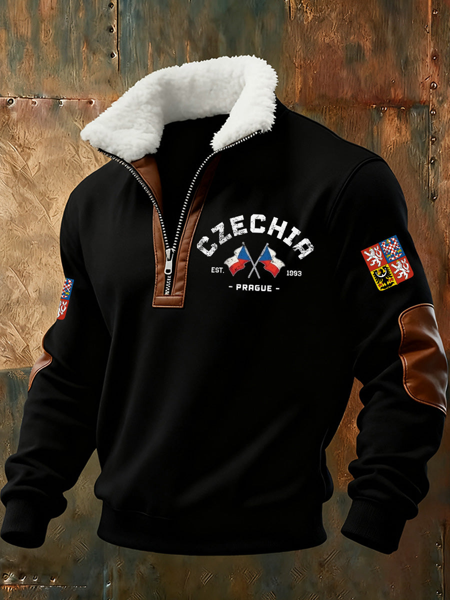 Pánské české vlajky tisk standup golier pohodlná mikina