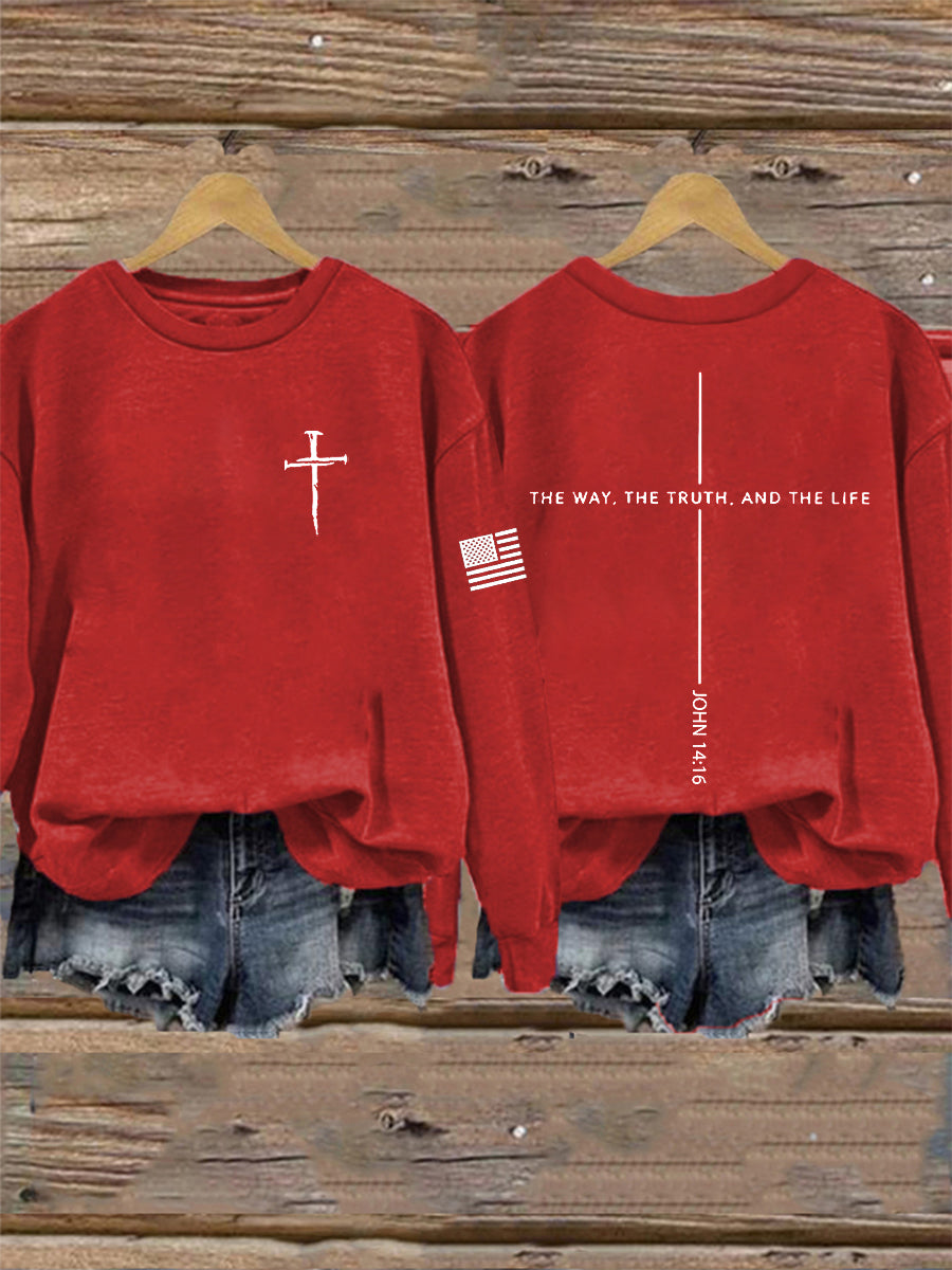 Ženský ježíš cesta pravdy život john 14:6 christian cross sweatshirt