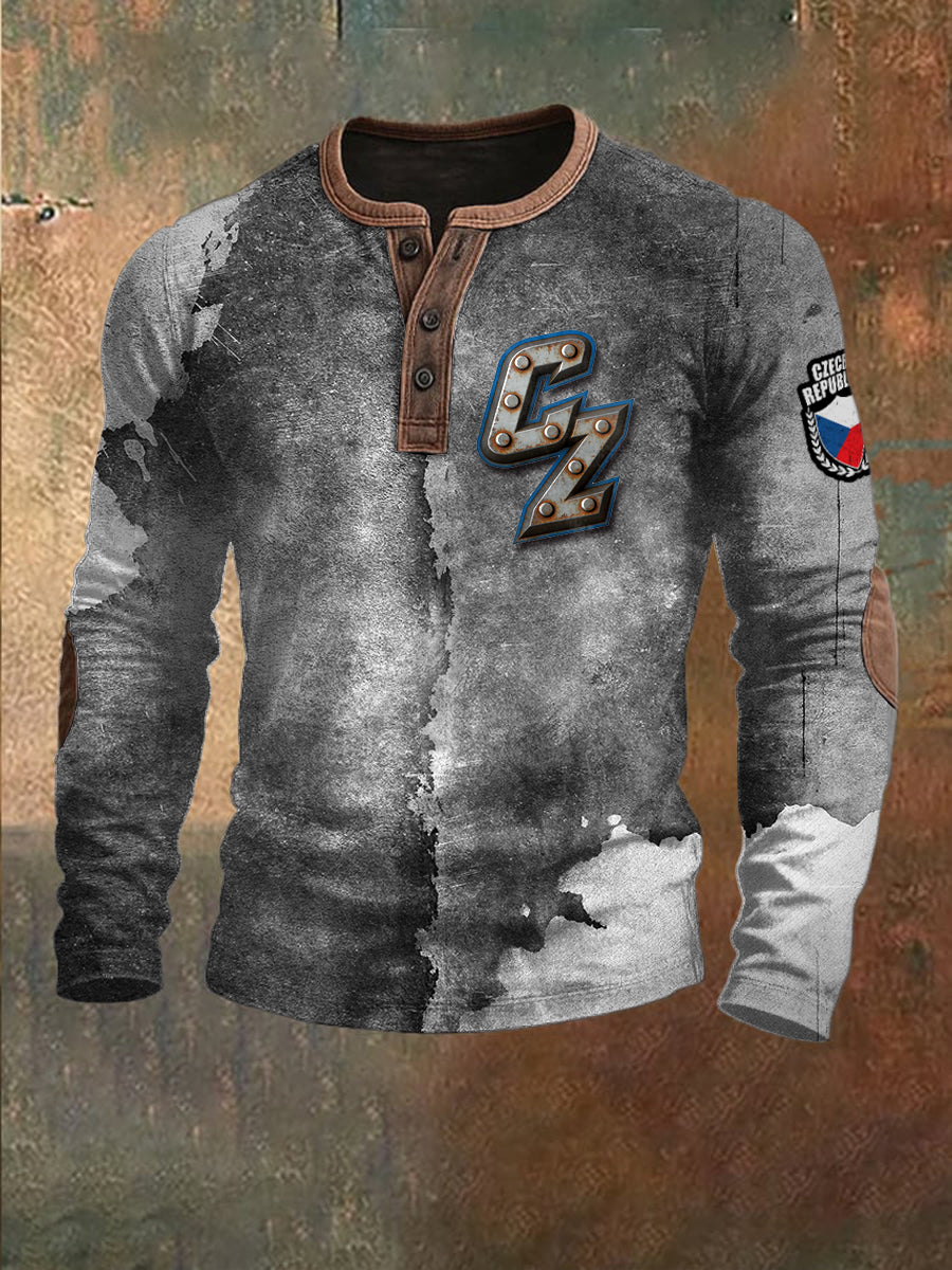 Pánské české hluboké šedé cz print patchwork sweatshirt