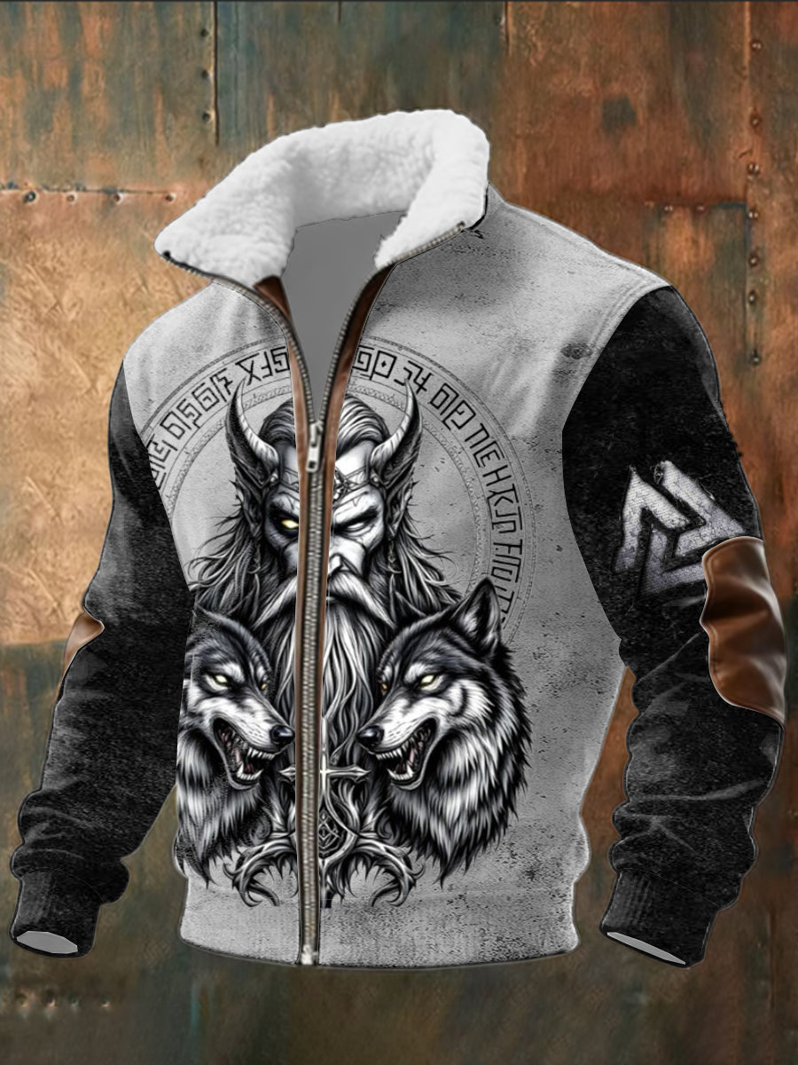 Pánské odvážné norské bůh a dvojčata vlci tisk sherpa golier bunda