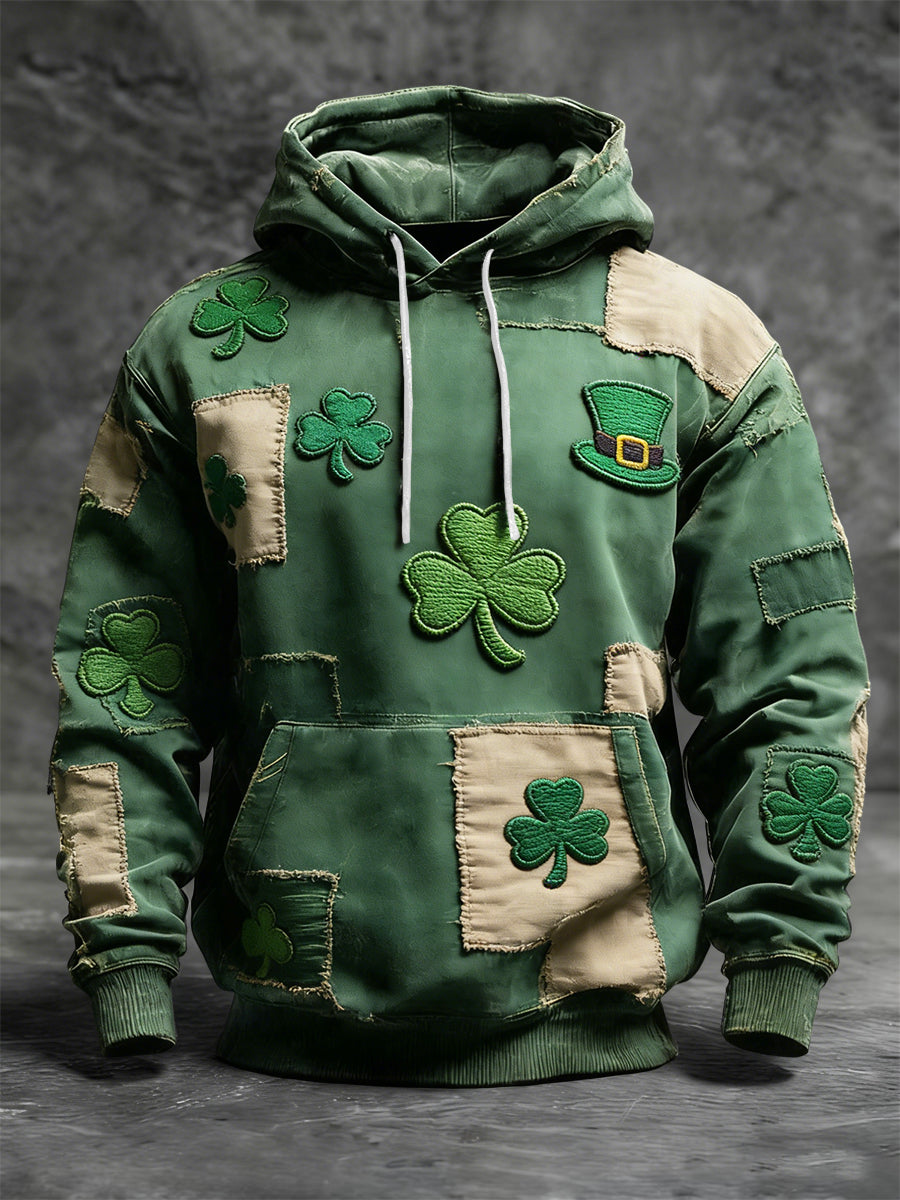St patrick vintage patchwork casual hoodie【potiskový model🍀】