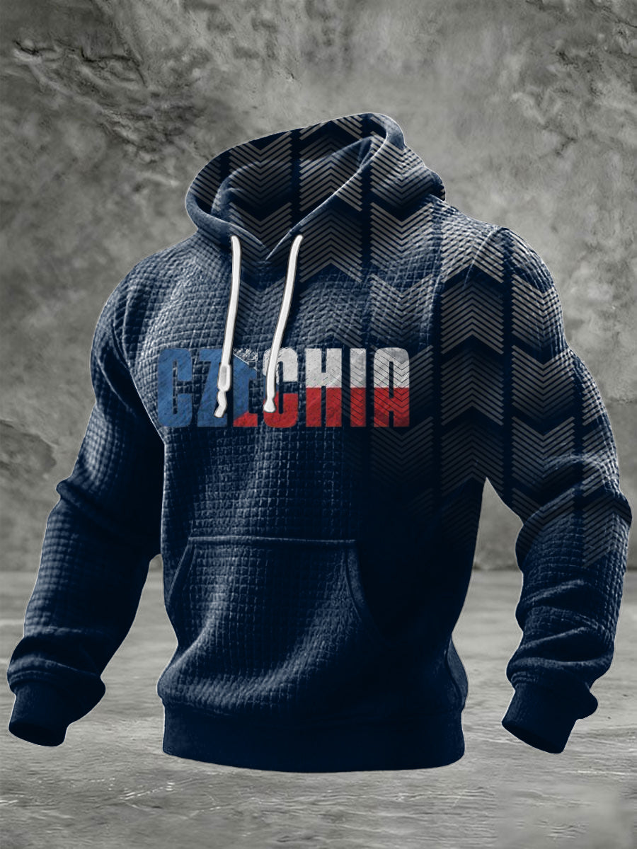 Pánské texturované námořnictvo česká republika vlajka tisk chevron hoodie