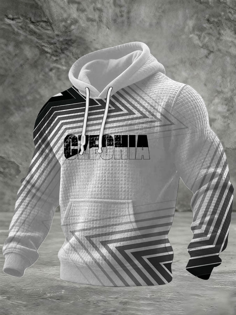 Pánské elegantní černobílá česká republika geometrická pruhovaná mikina