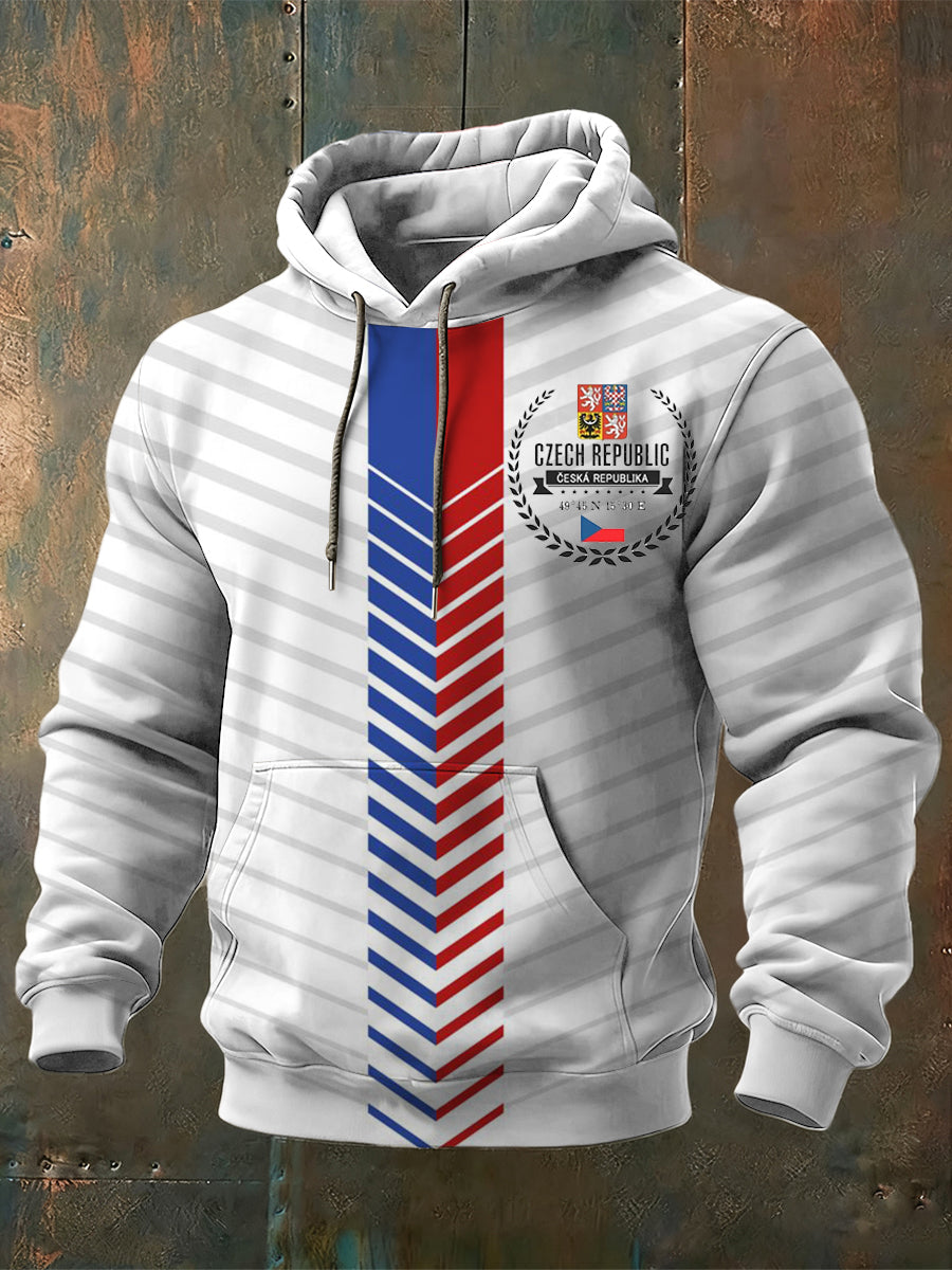Pánské elegantní česká republika chevron flag print striped hoodie