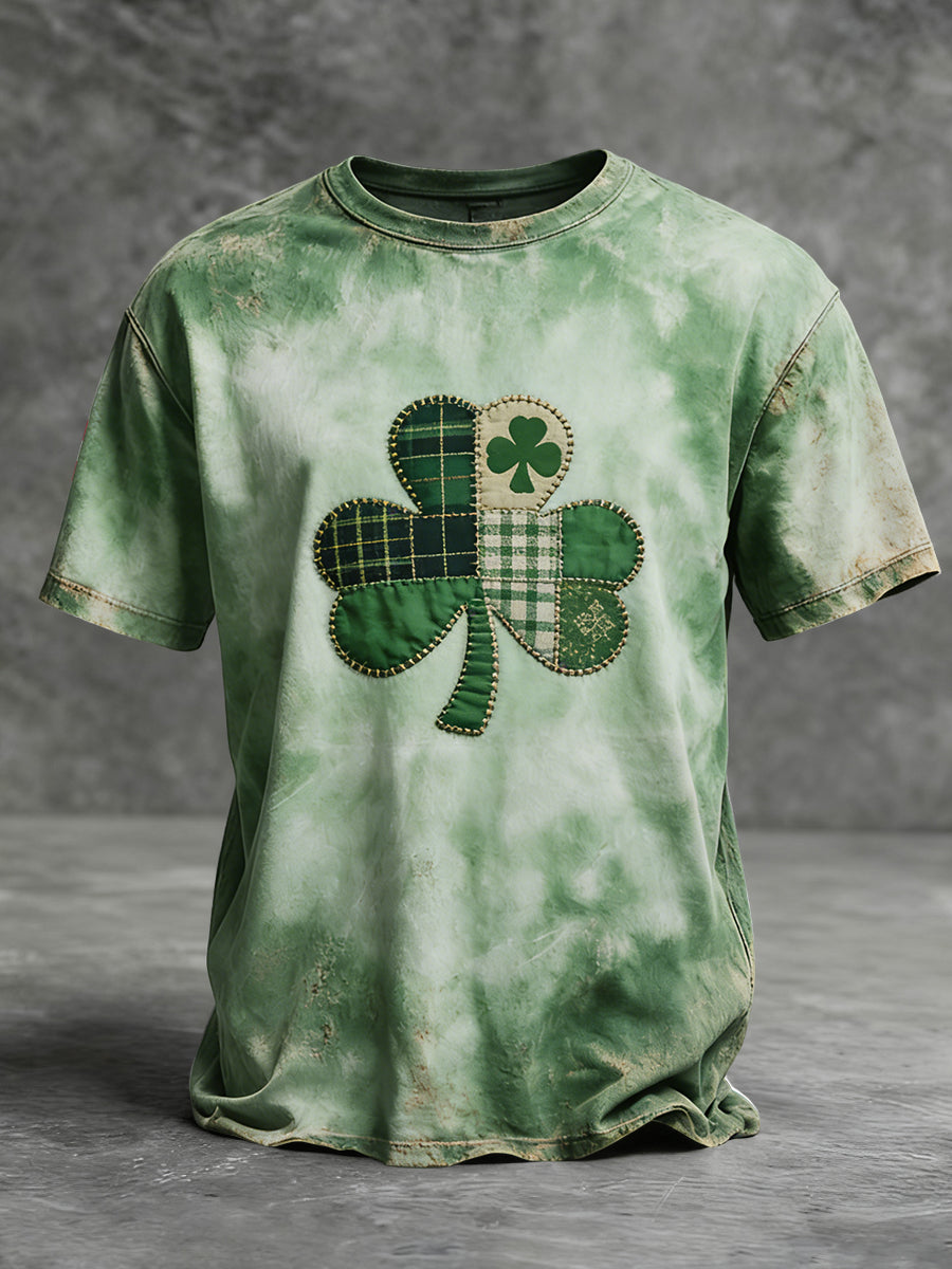 Retro st patricks day tartan clover casual tshirt【potiskový model🍀】