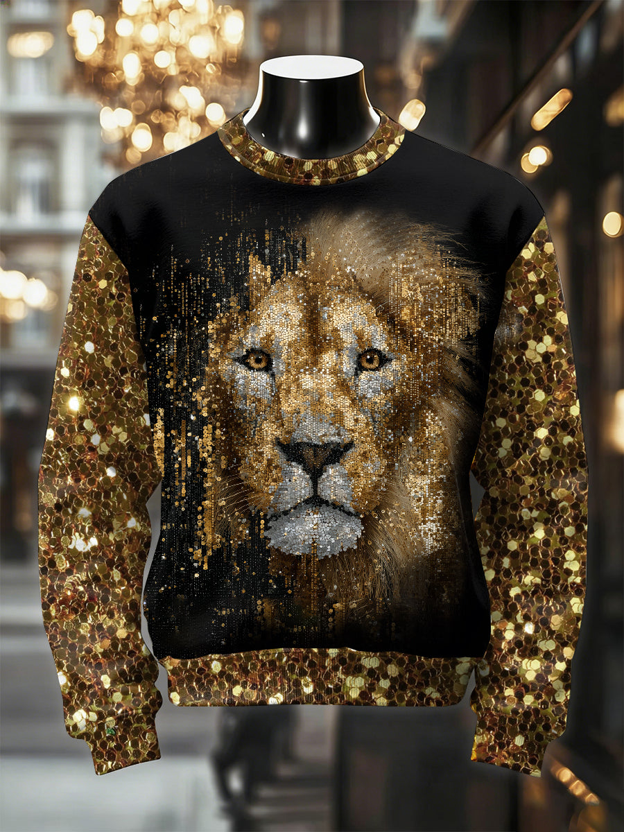 Pánské retro luxusní leví tisk neformální mikina