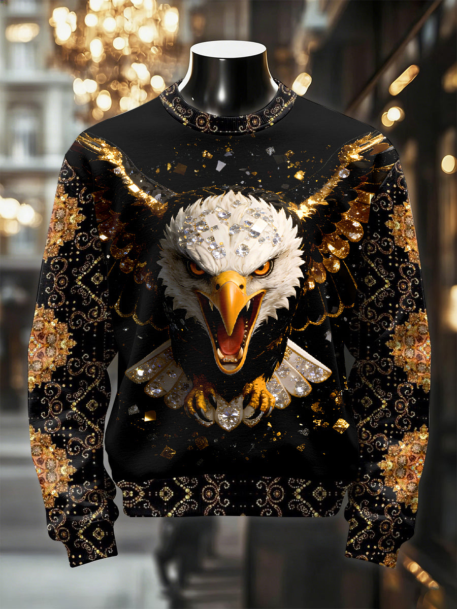 Pánské retro luxusní orel tisk neformální mikina