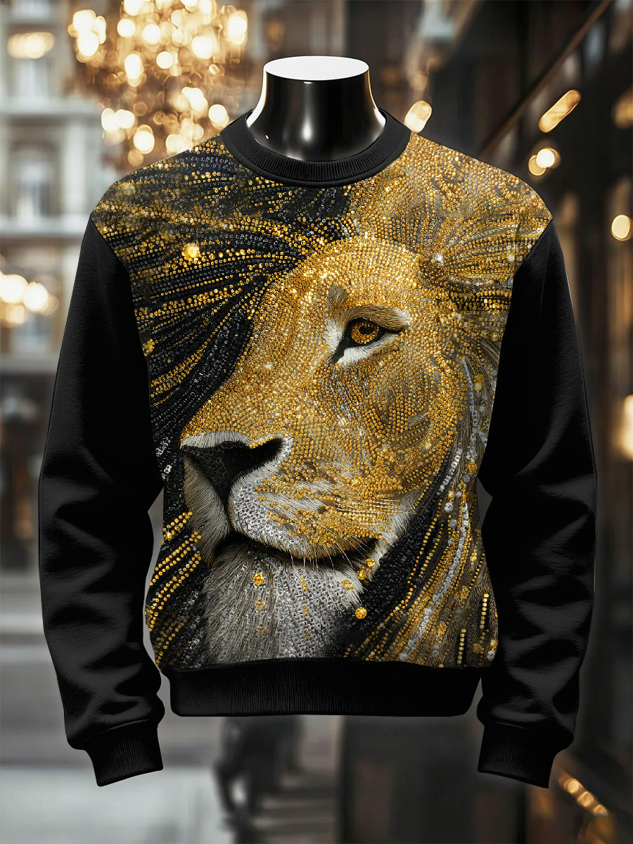 Pánské retro luxusní leví tisk neformální mikina