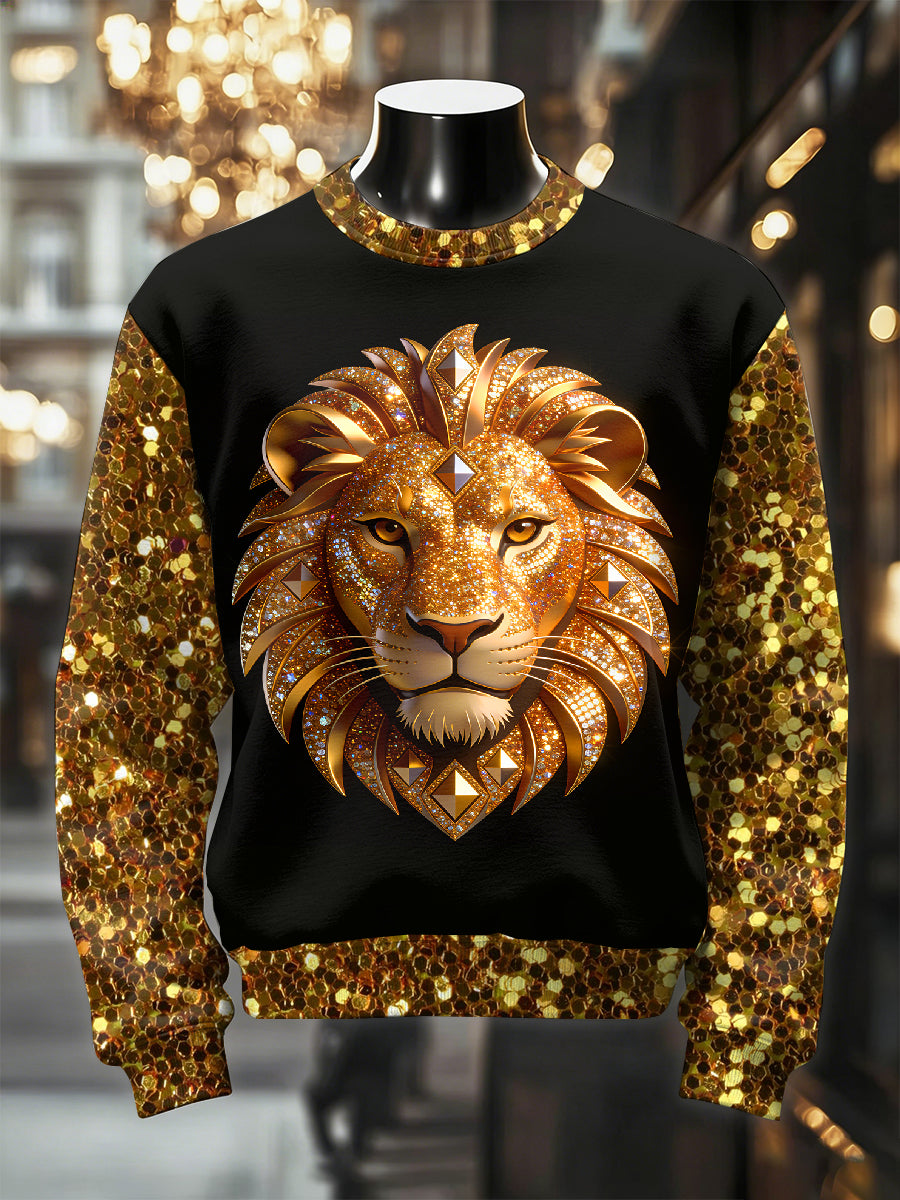 Pánské retro luxusní leví tisk neformální mikina