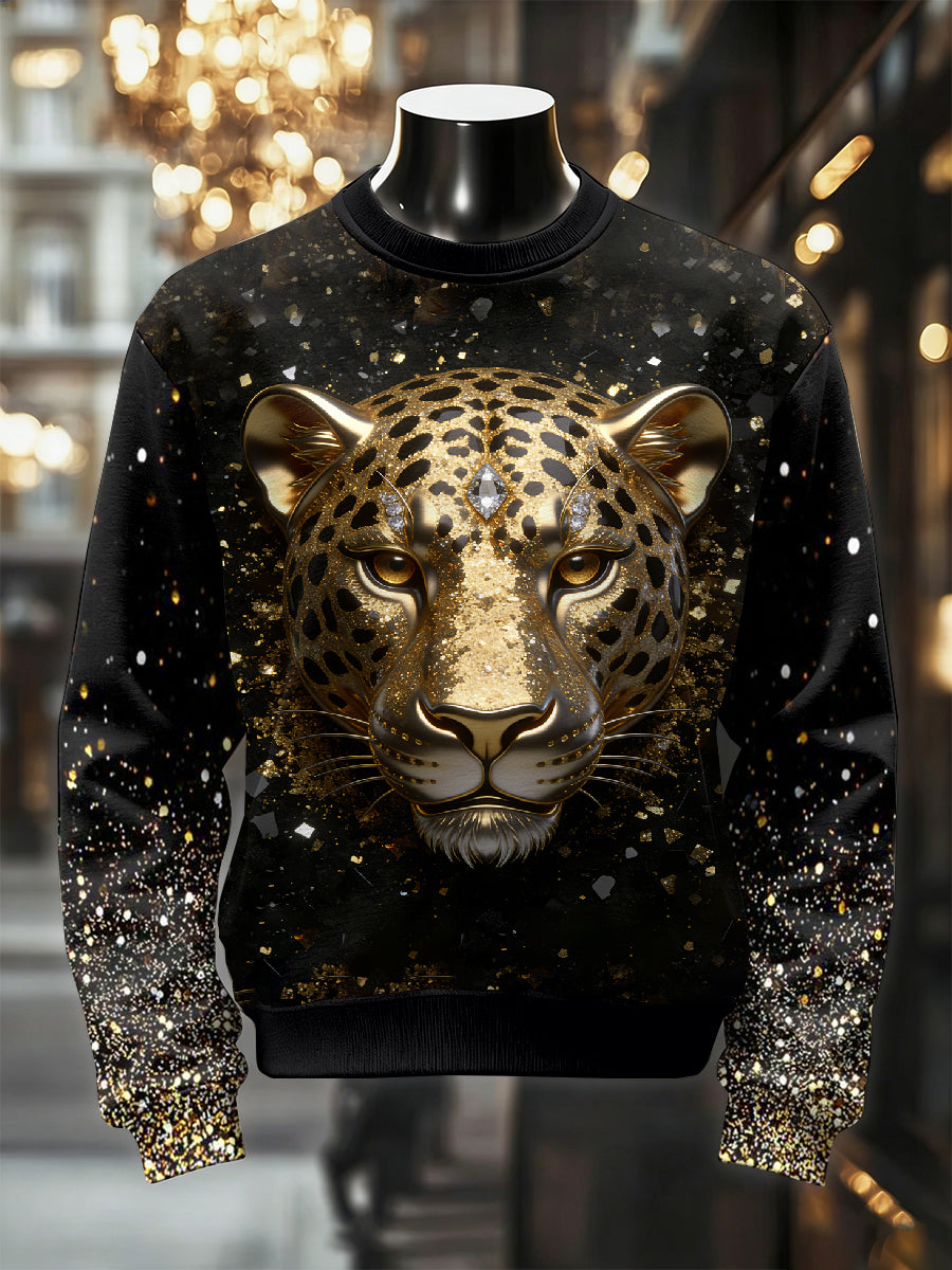 Pánské retro luxusní leopard tisk neformální mikina