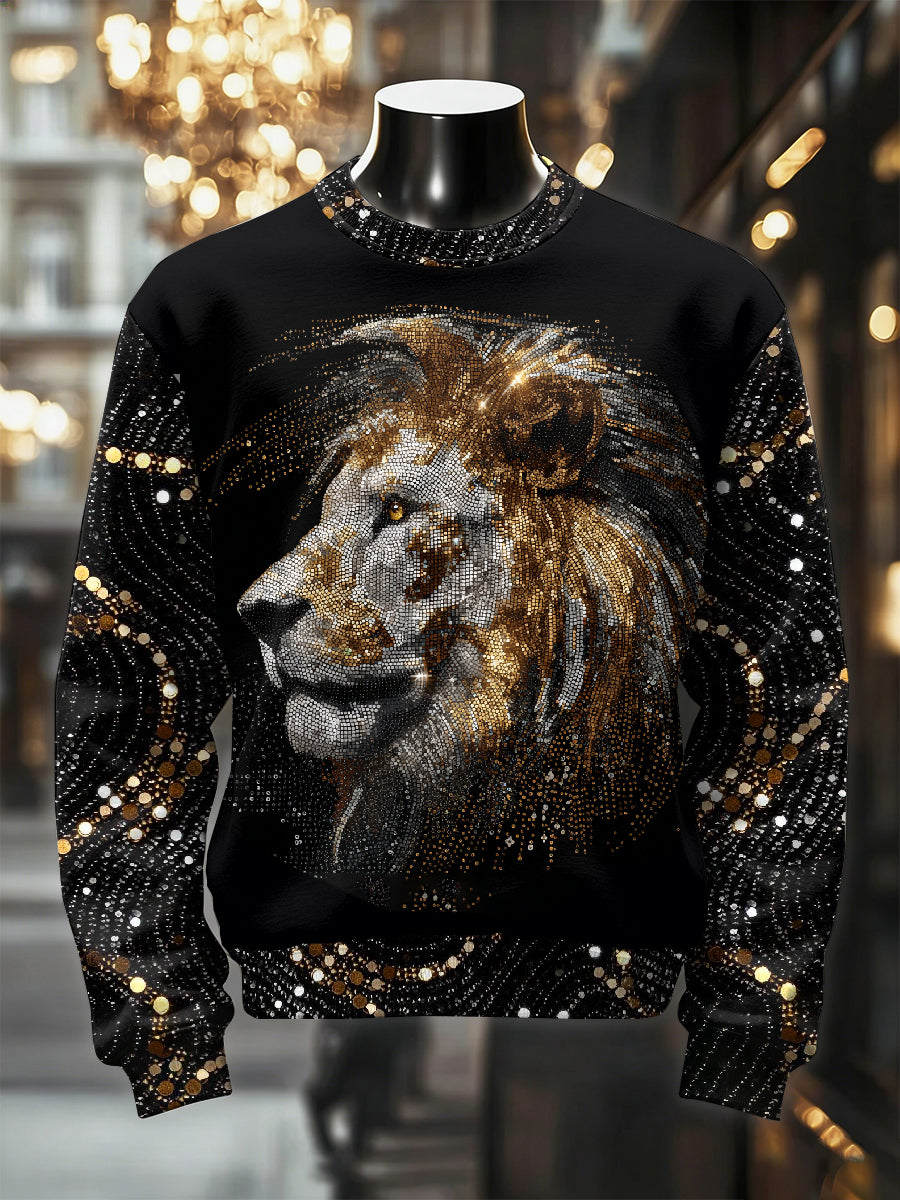 Pánské retro luxusní leví tisk neformální mikina