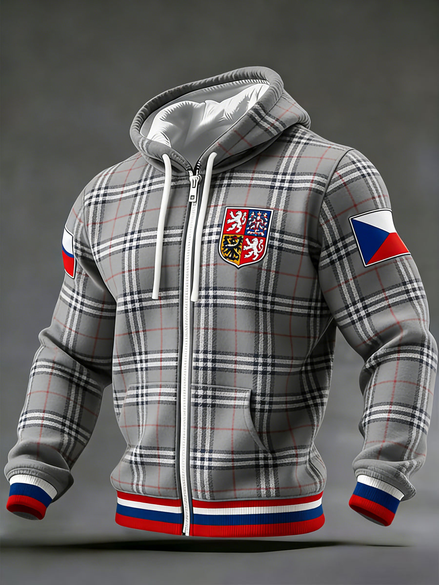 Retro česká vlajka plaid patchwork waffle s kapucinou bunda