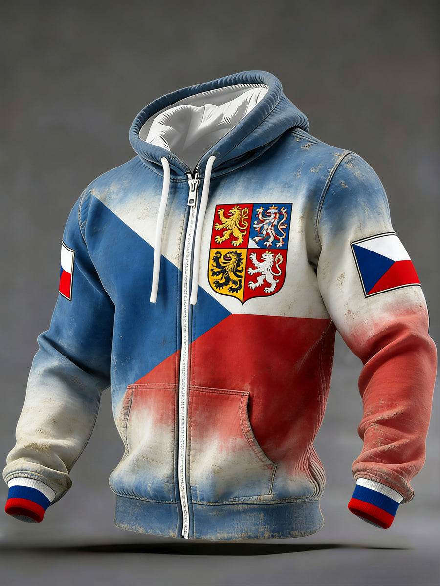 Retro abstraktní česká vlajka vafle s kapucinou bunda