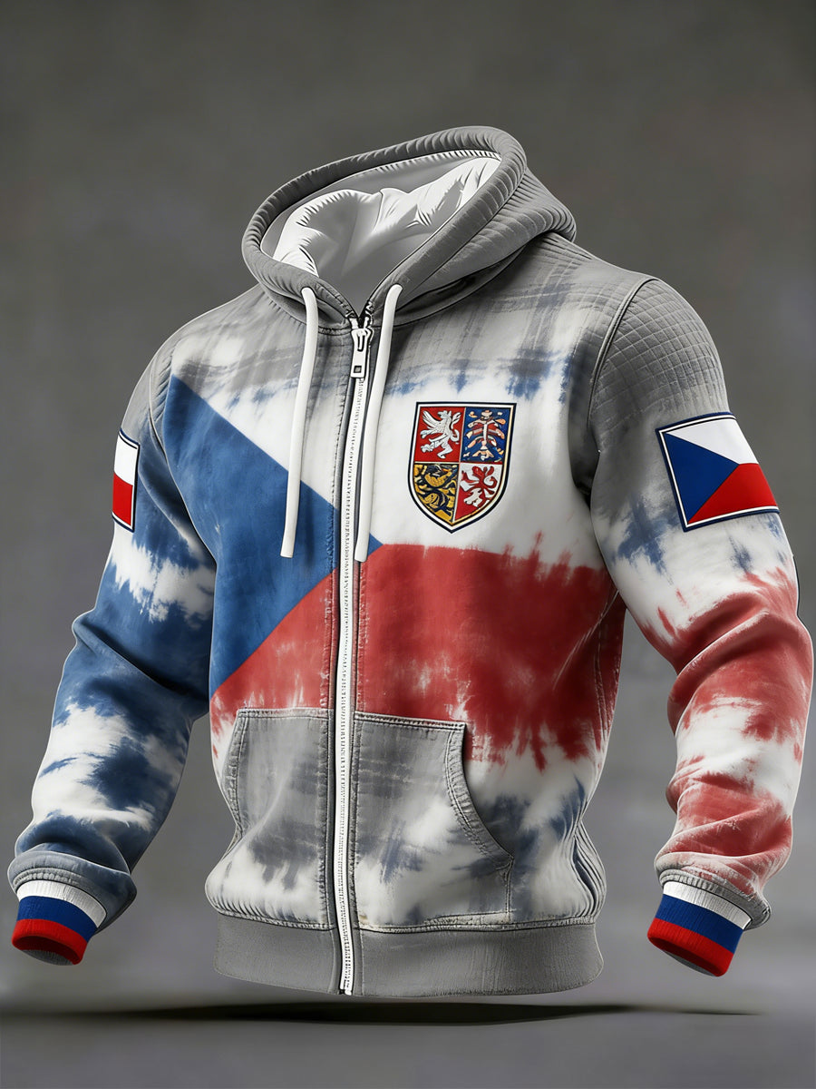 Retro česká vlajka abstraktní gradient vafle kabát s kapucinou