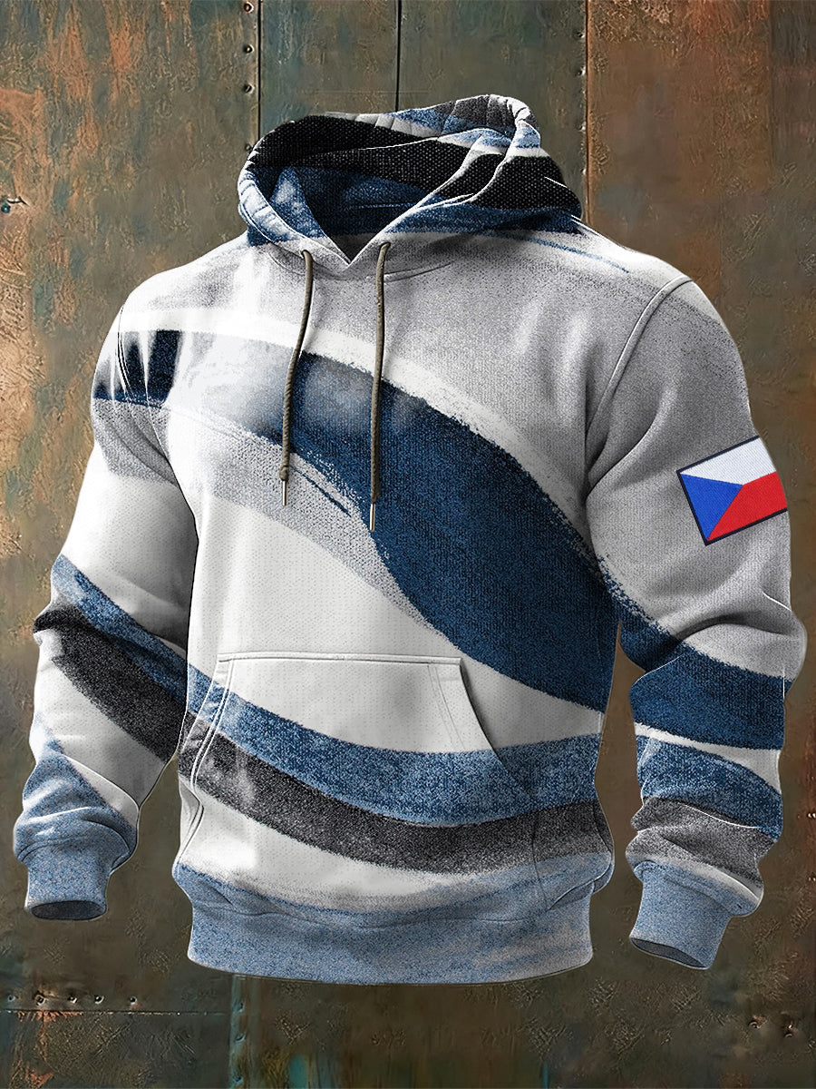 Men gradient bluegrey česká republika flag print hoodie