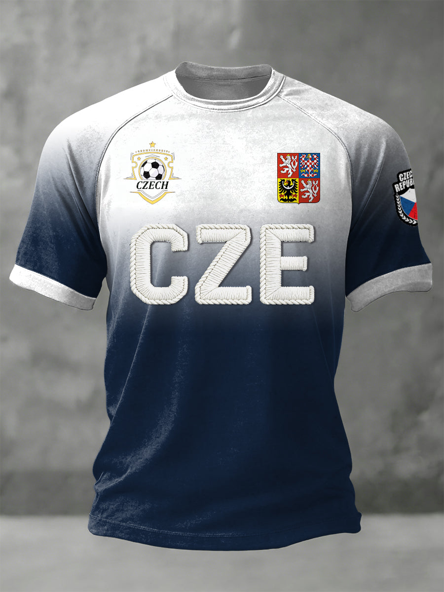 Pánové česká republika cze football print gradient tshirt s krátkými rukávy
