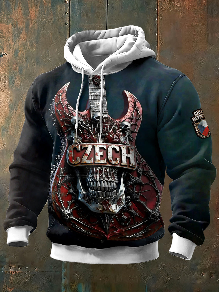 Pánské české nástroje tisk tmavě modrá vintage mikina s kapucnou