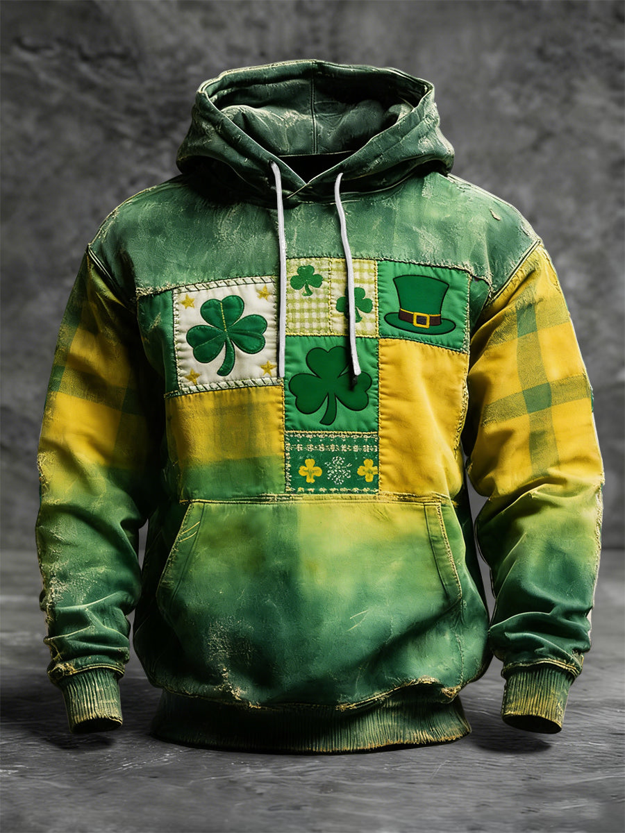 Retro st patricks day gradient shamrock casual hoodie