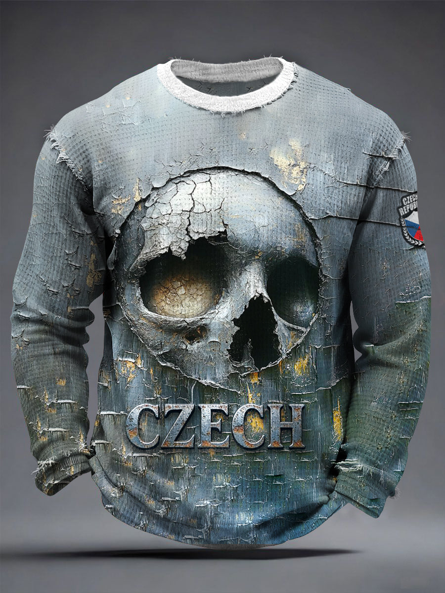 Pánské české tísňové lebky vytisknout tričko s dlouhým rukávem
