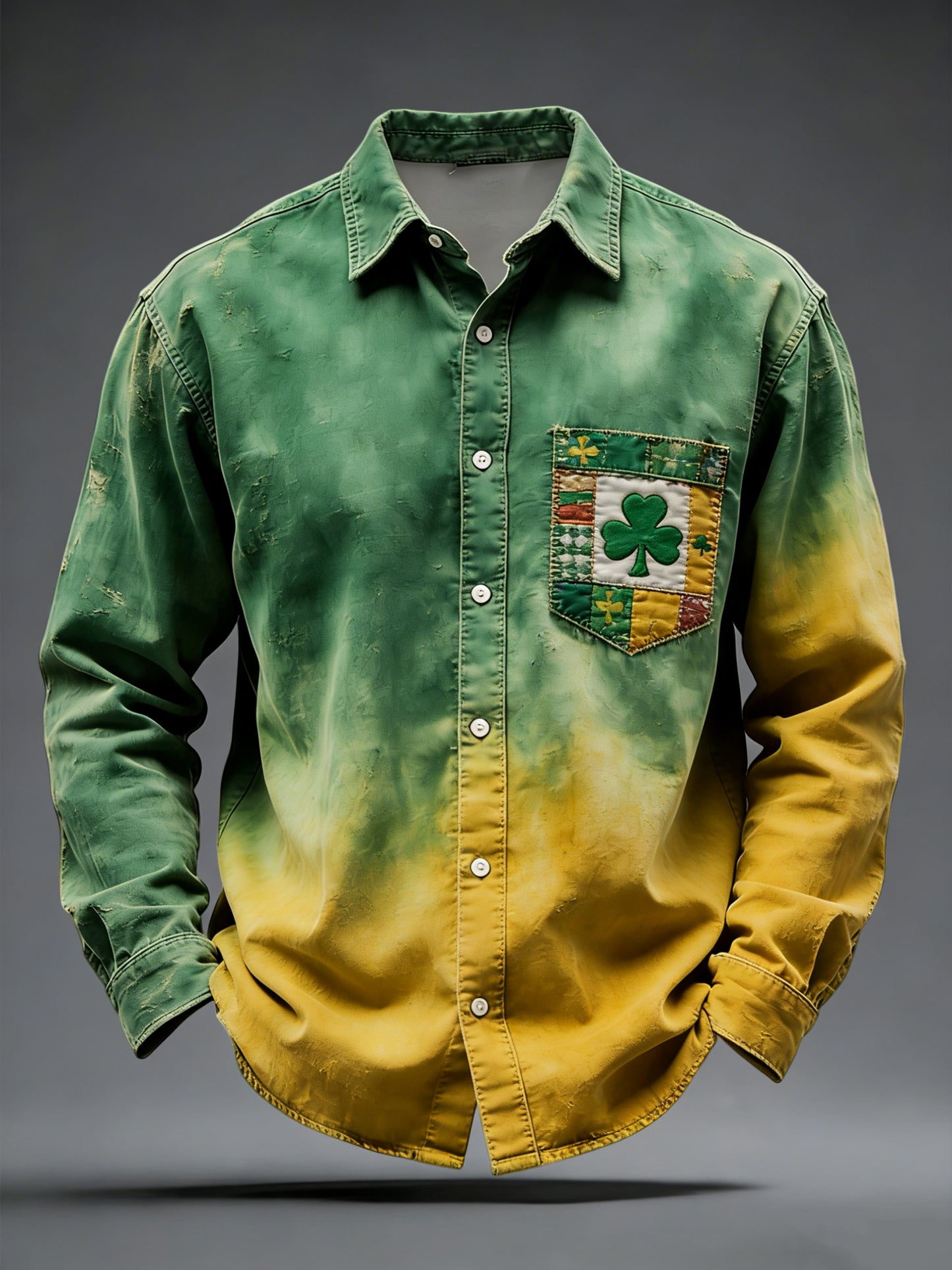 Retro st patricks day shamrock gradient casual shirt