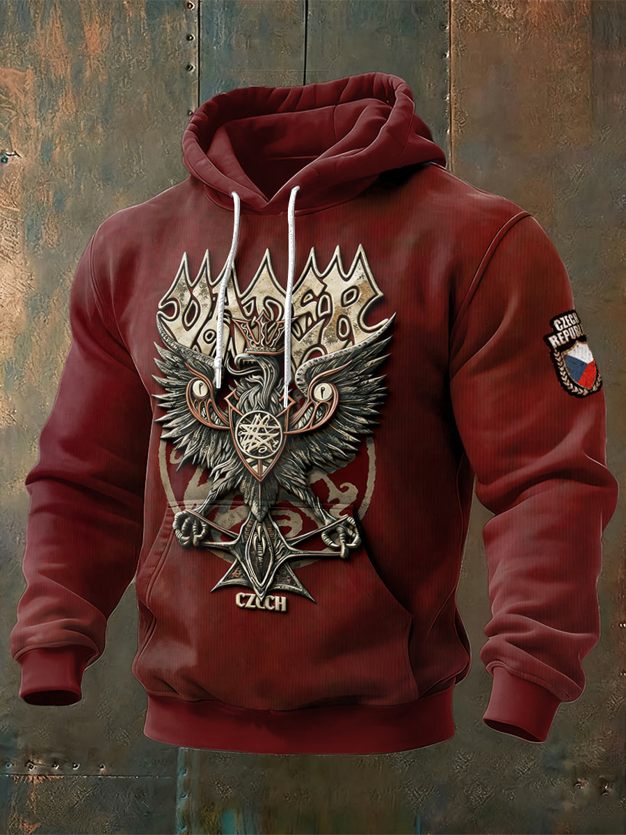 Pánské české 3d tištěné vintage red hooded sweatshirt