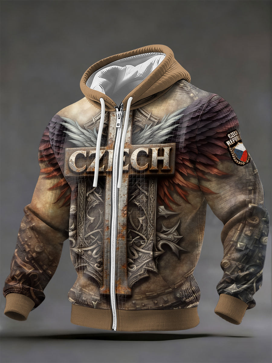 Pánské české kříže křížové kříže tisk vintage kontrola bavlněné mikiny bunda