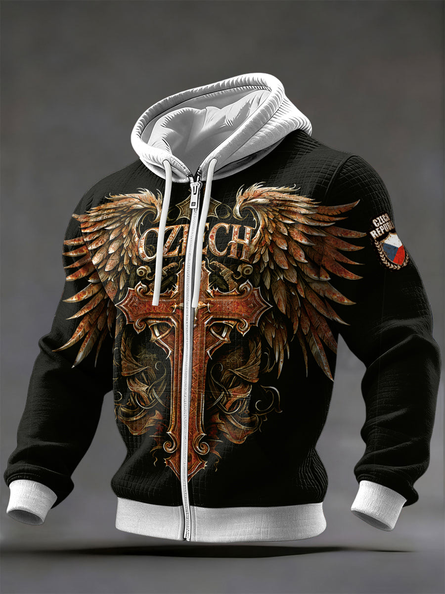 Pánské české vintage křížové křížové křížové tlače kontrola bavlněné mikiny bundy