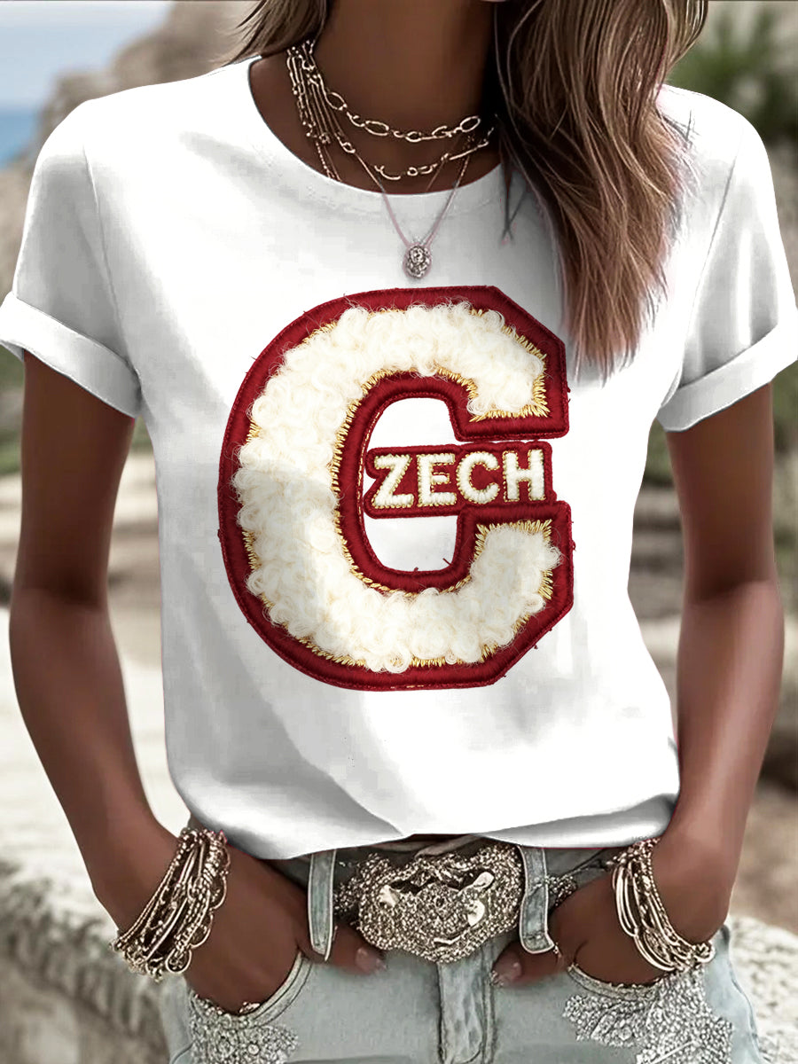 Dámské české počáteční c design print bílé tričko