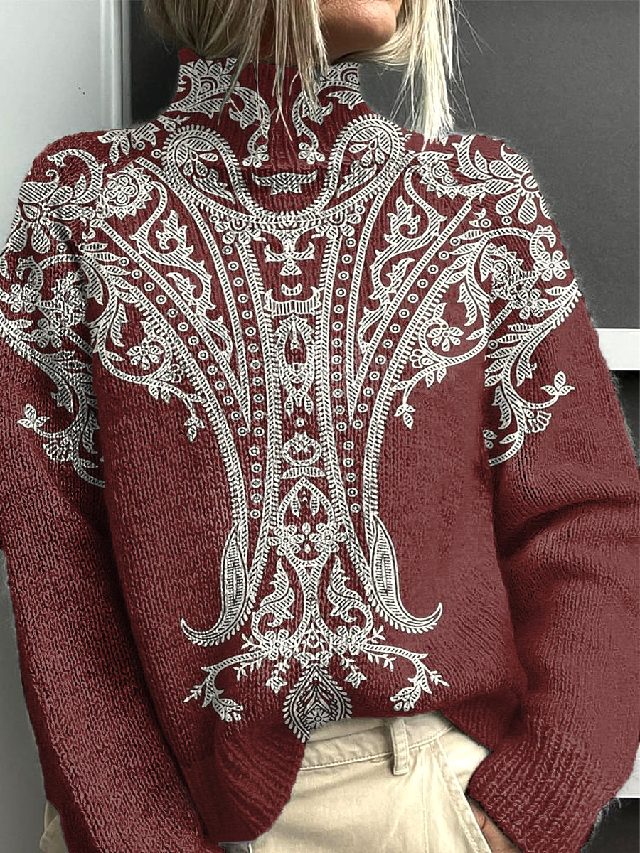 Dámské vintage red paisley tisk svetr