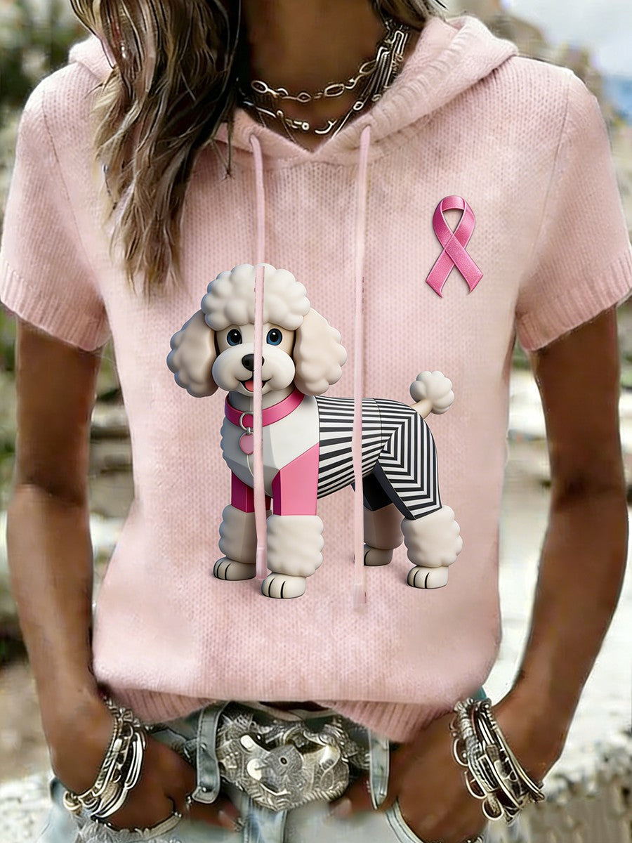 Dámské retro roztomilý pes rakoviny prsu informovanost o příležitostné košile s kapucinou