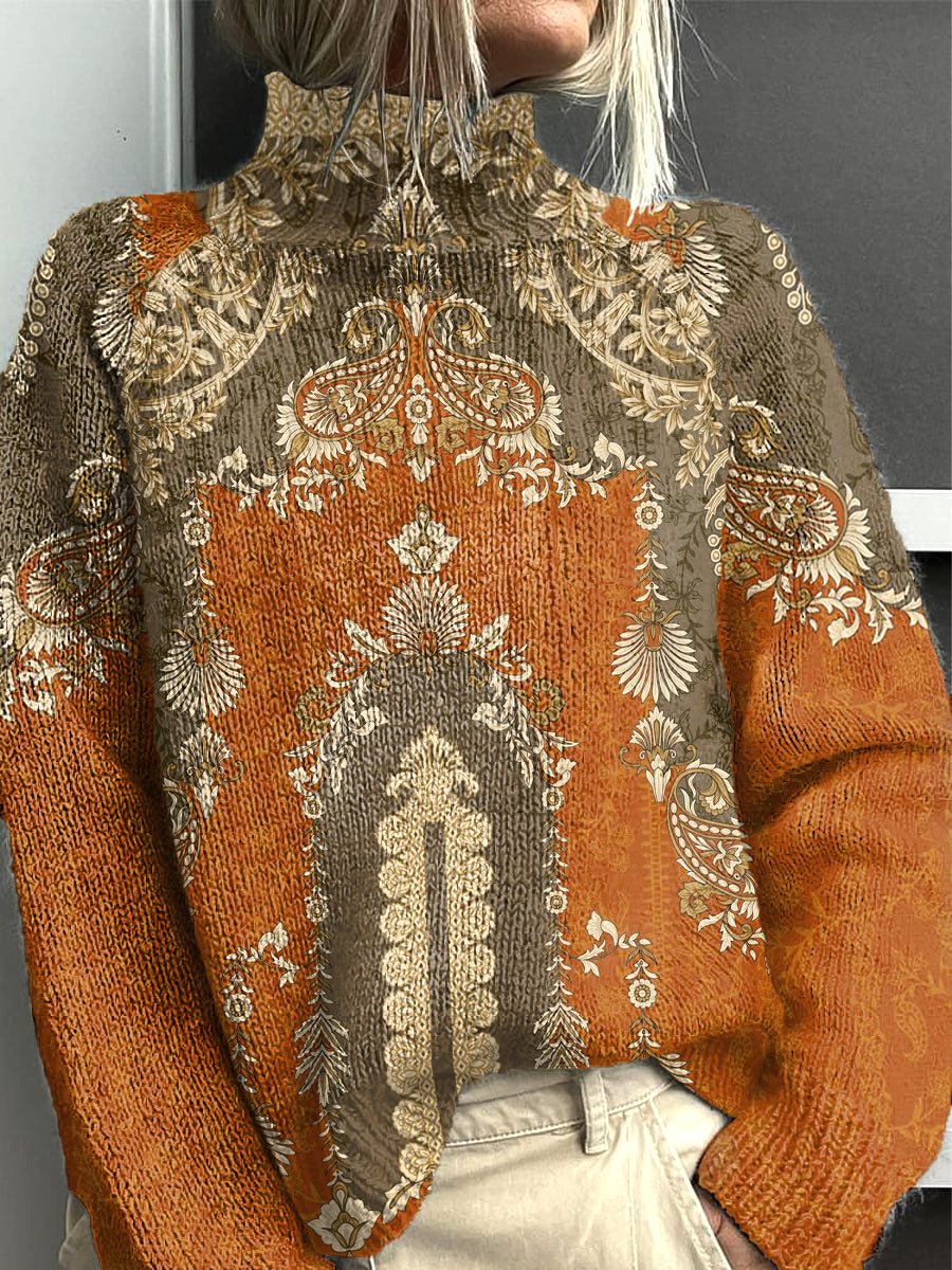 Dámské tradiční paisley patchwork tisk neformální roletý svetr