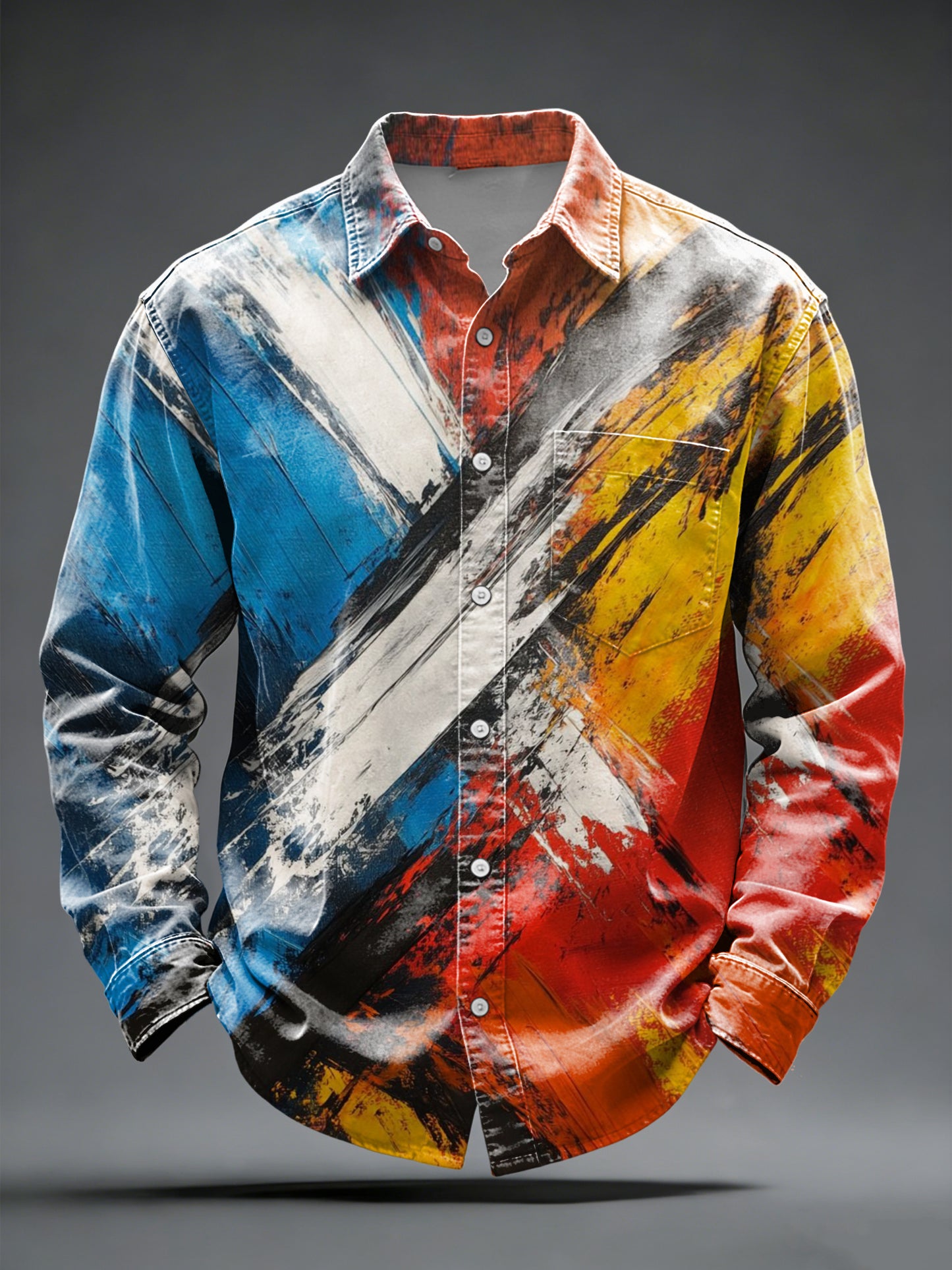 Pánské elegantní černábílá diagonální barva škrtnutí tlačítkem dolů košile