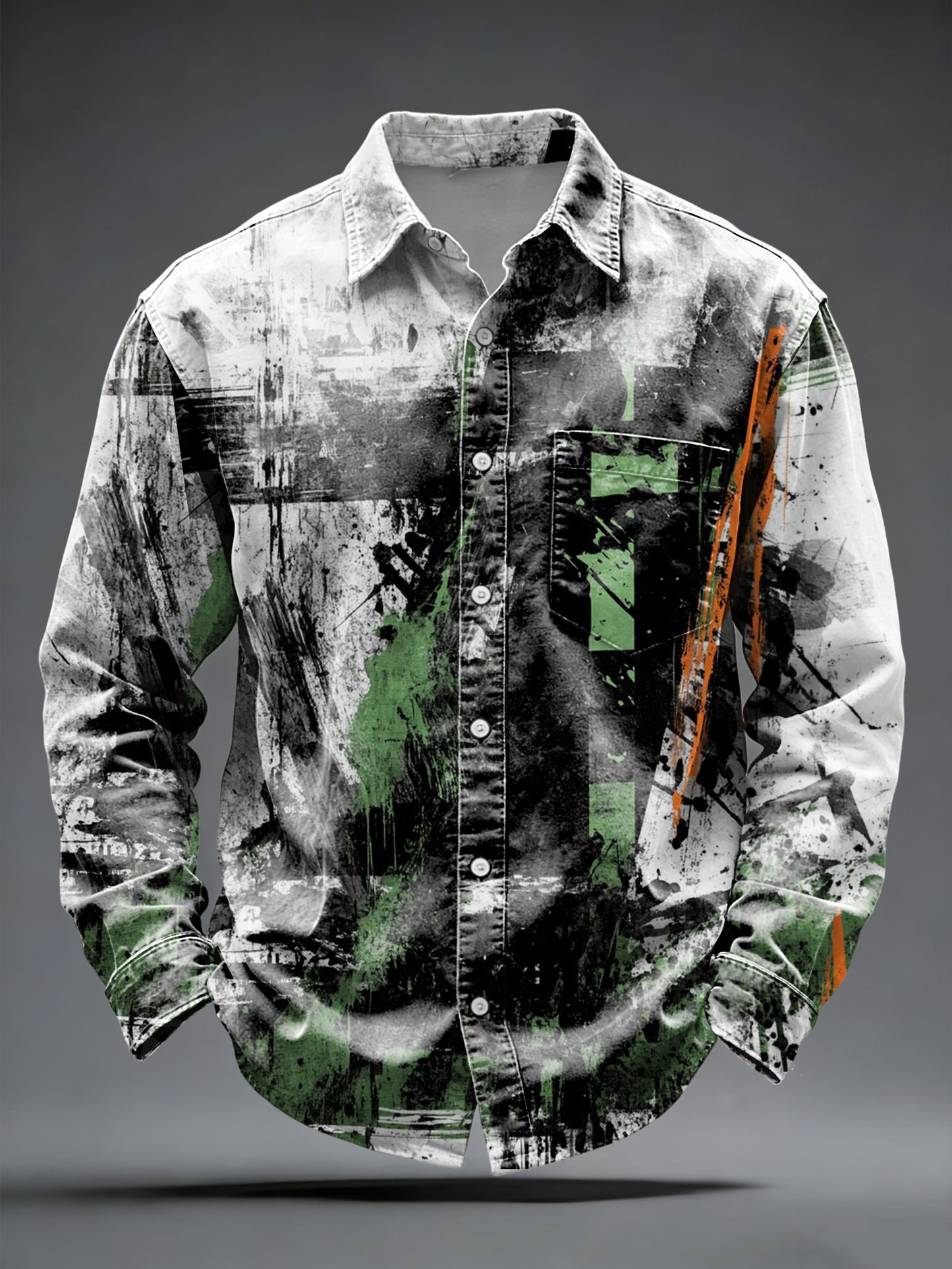 Pánské rustické zelenéčerné grungeové barvy rozprašovače tlačítkodolů košile