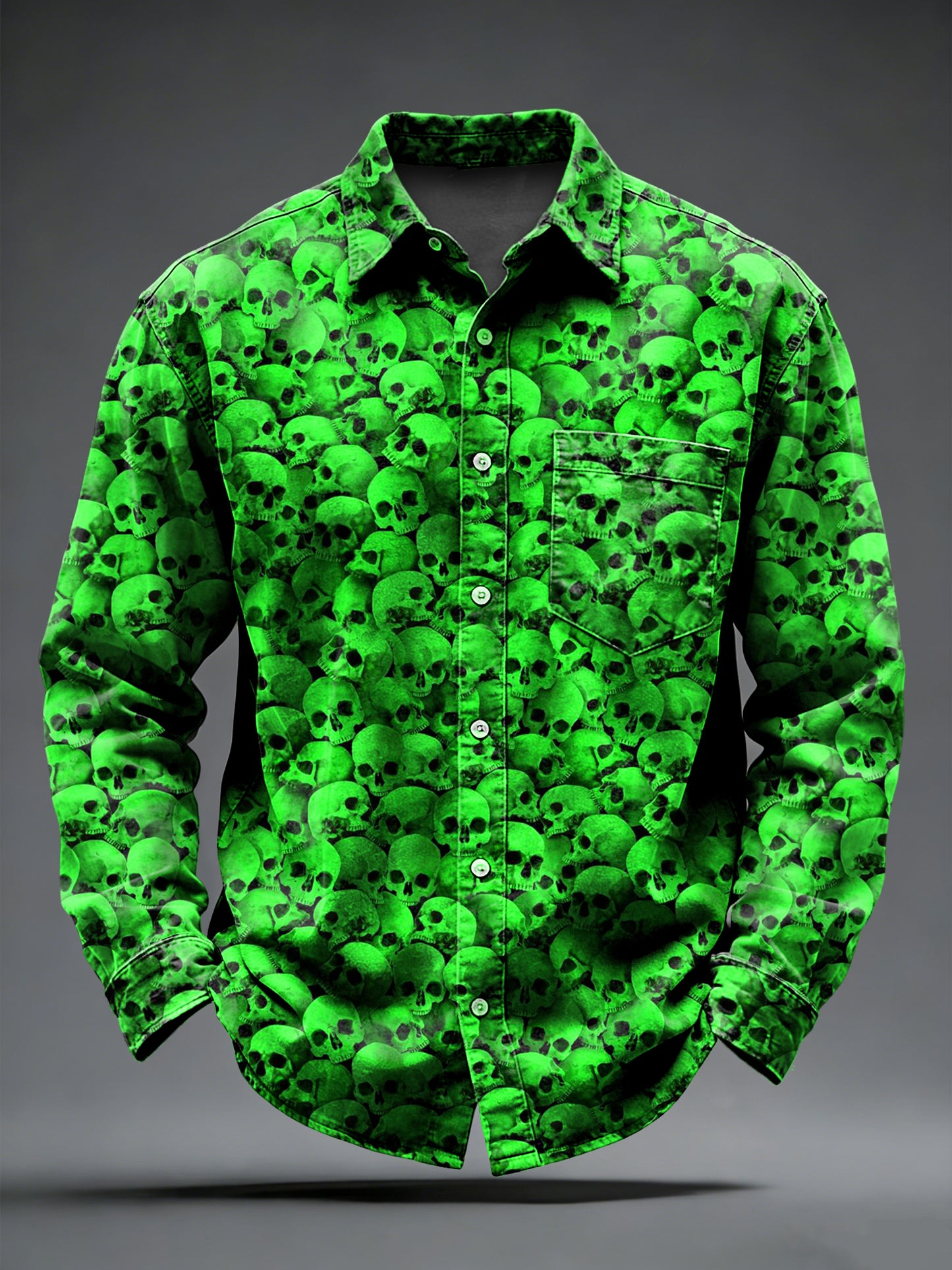 Pánské retro punk psychedelické lebky vytištěné s dlouhými rukávy kapesní košile