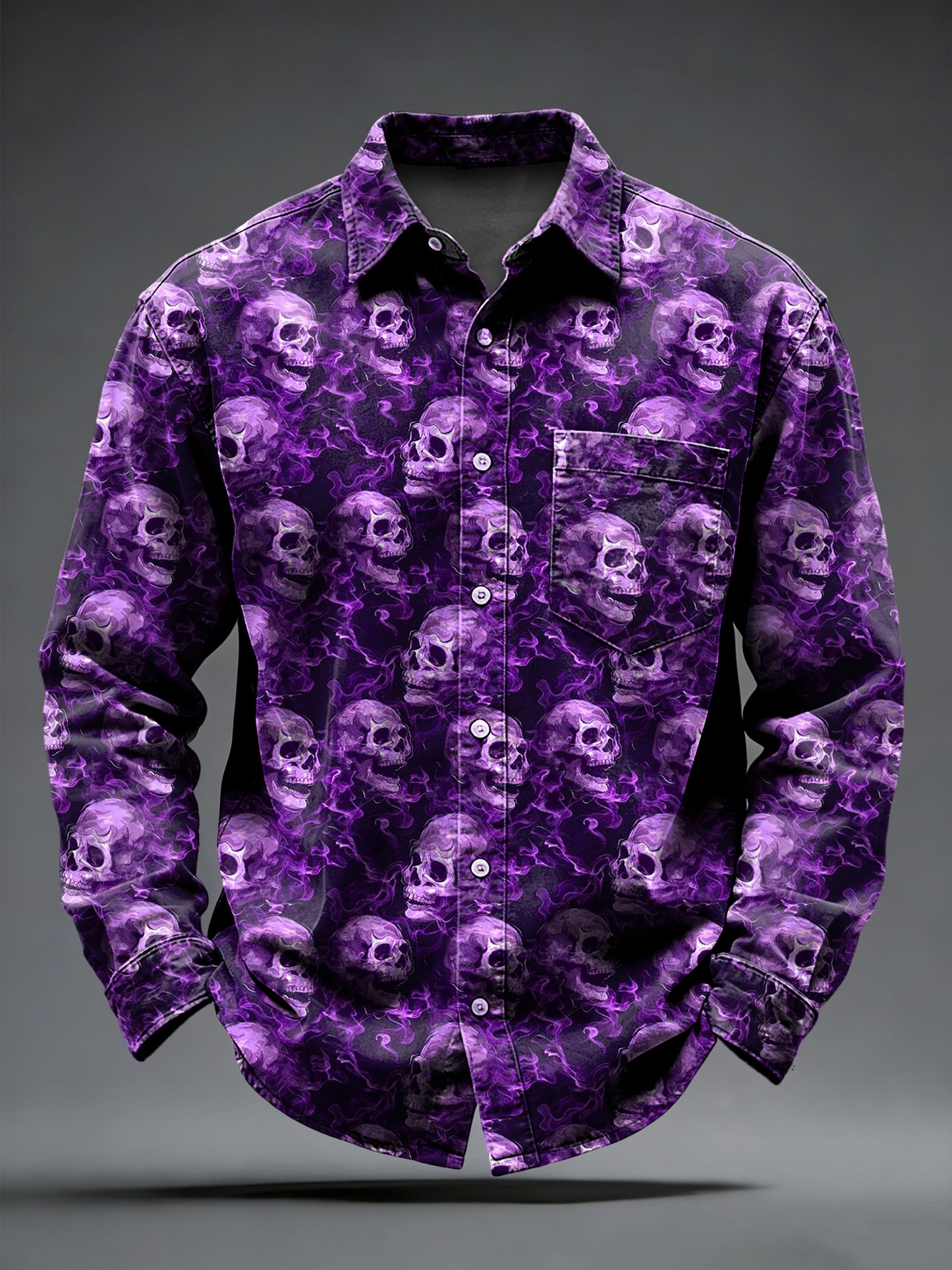 Pánské retro punk psychedelické lebky vytištěné s dlouhými rukávy kapesní košile