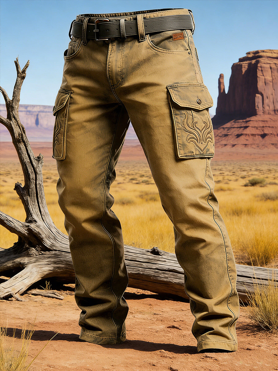 Pánské retro dovolená podnikání west art print casual pracovní šaty kalhoty