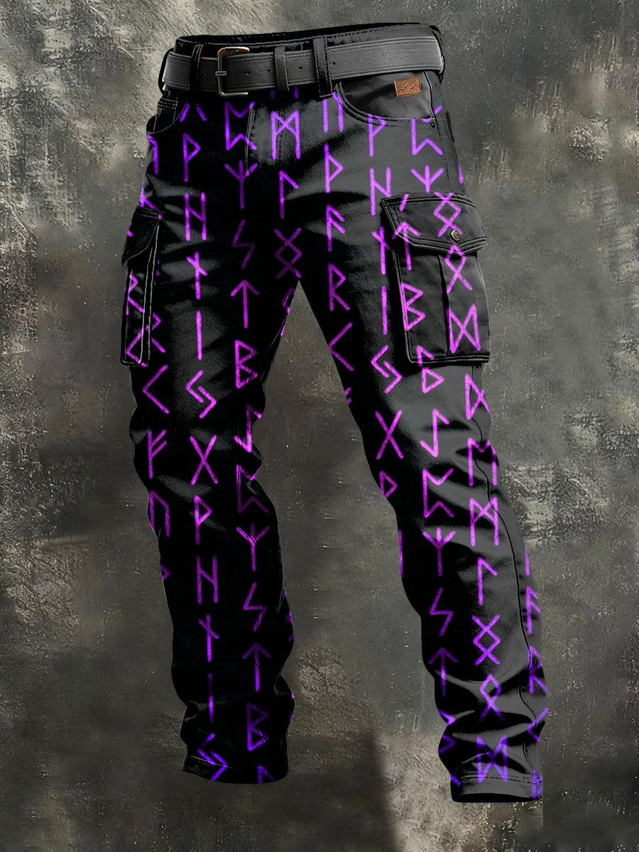 Pánské retro dovolená business viking art print neformální pracovní kalhoty