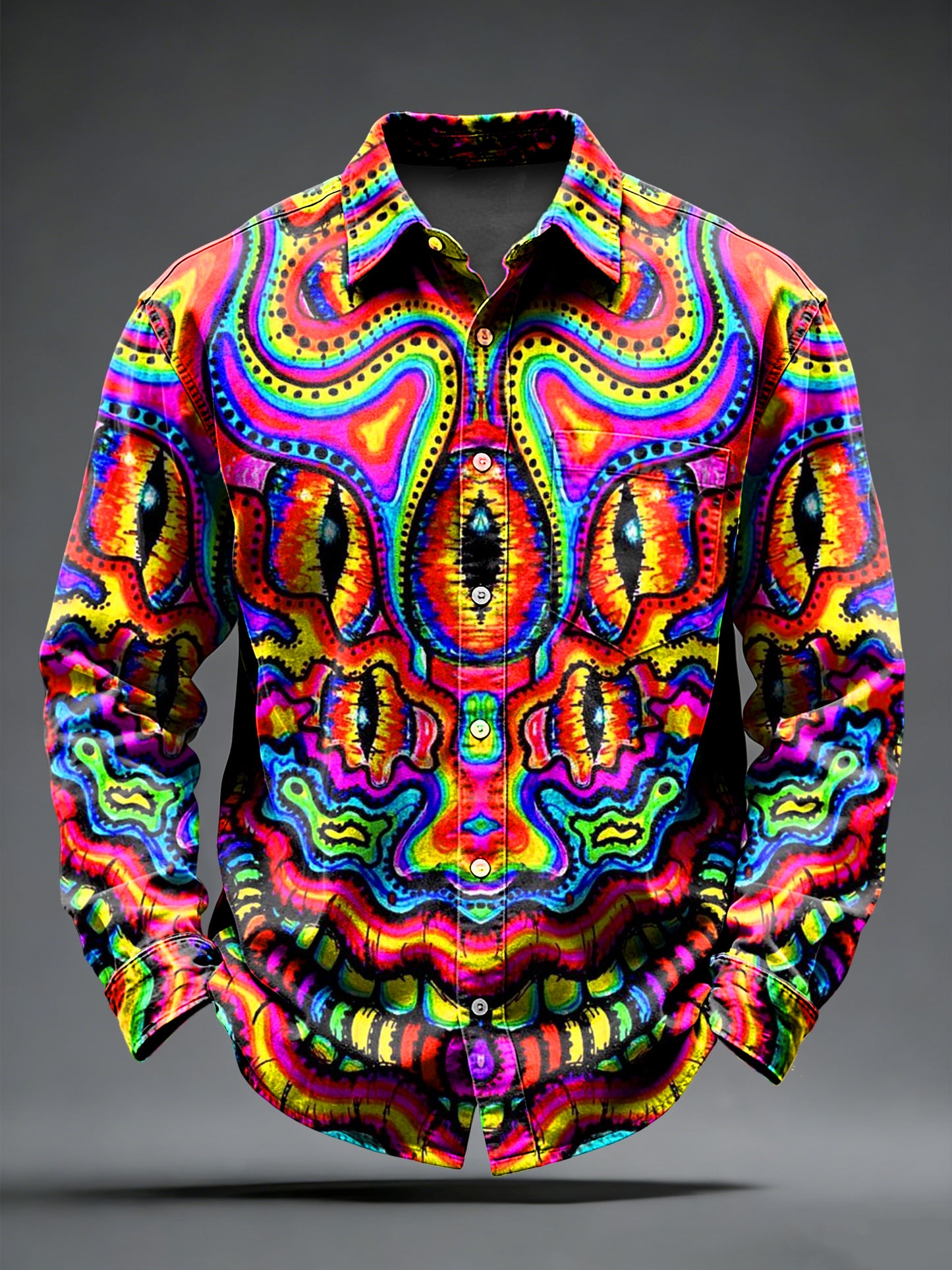 Pánské retro psychedelické punkové tištěné dlouhé rukávy kapesní košile